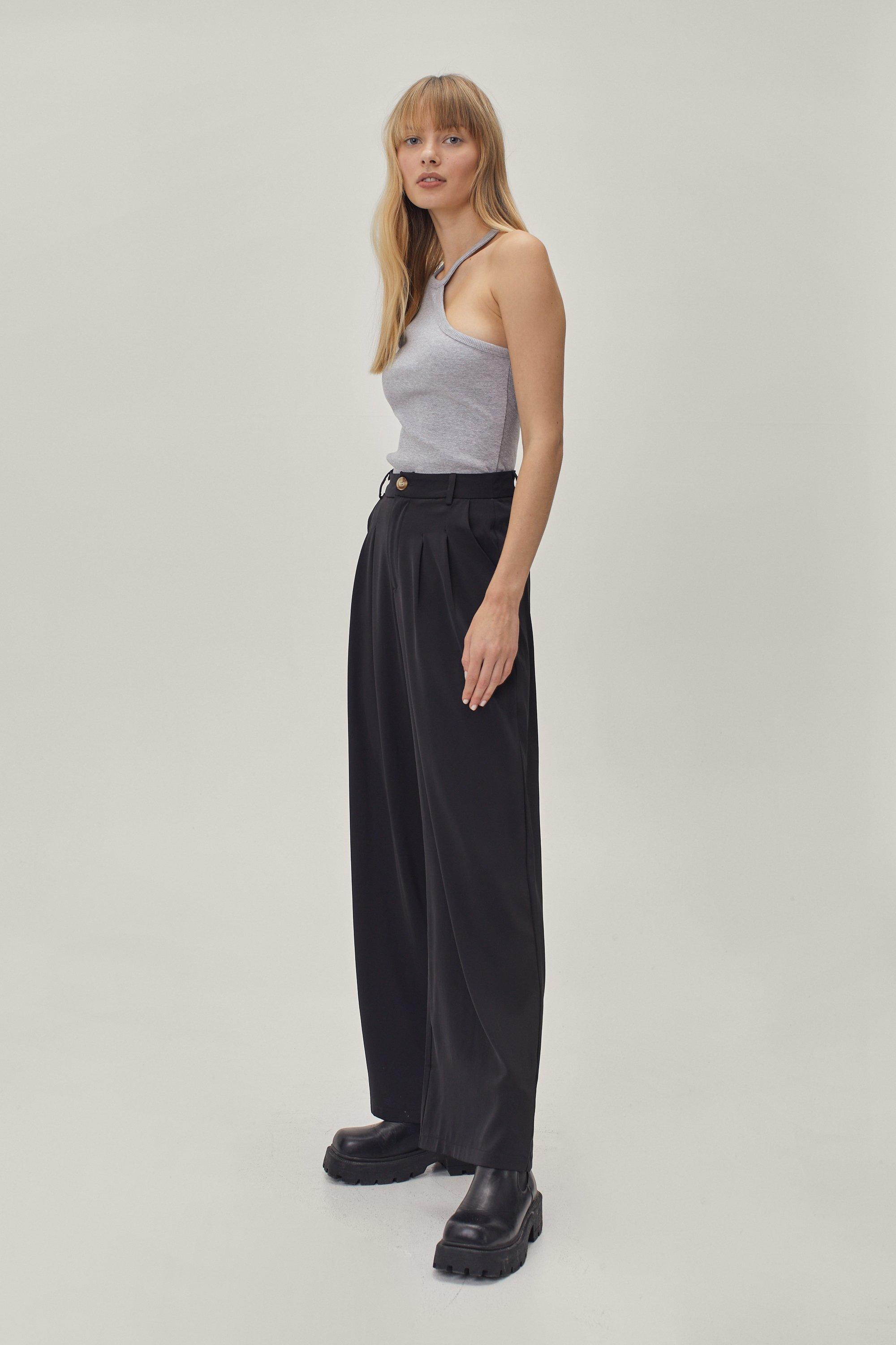 Pantalon large taille haute a pinces