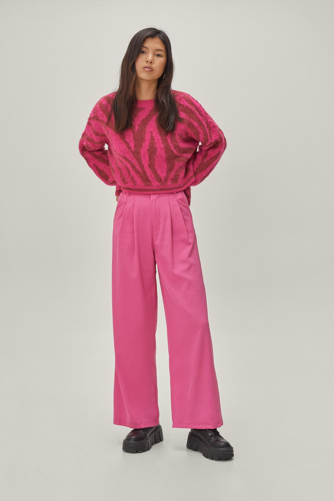 Pink Wide Leg Tailored Pants image number 1