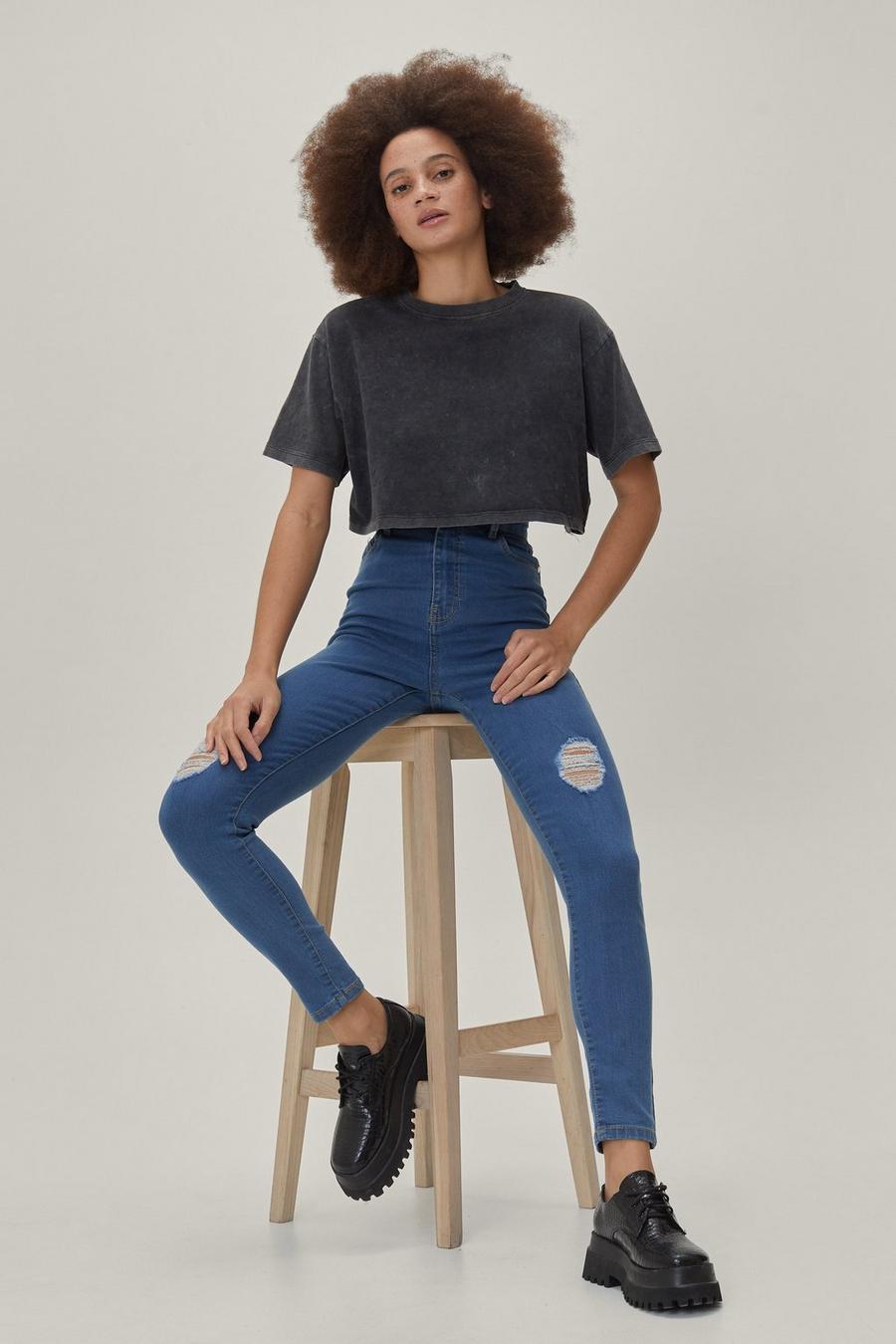 Sustainable High Waist Distressed Skinny Jean