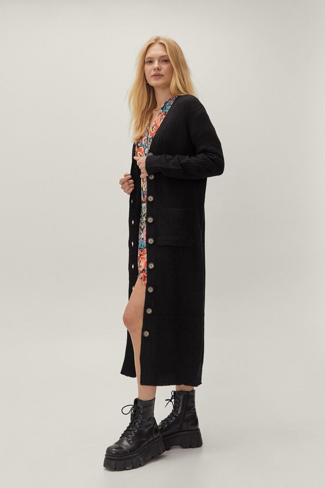 Black Knitted Cardigan Button Front Dress image number 1