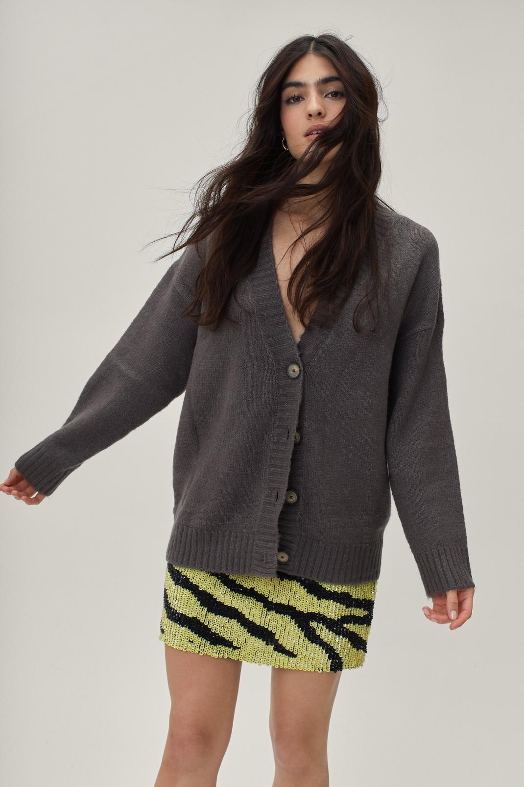Charcoal Knitted Button Down Cardigan image number 1
