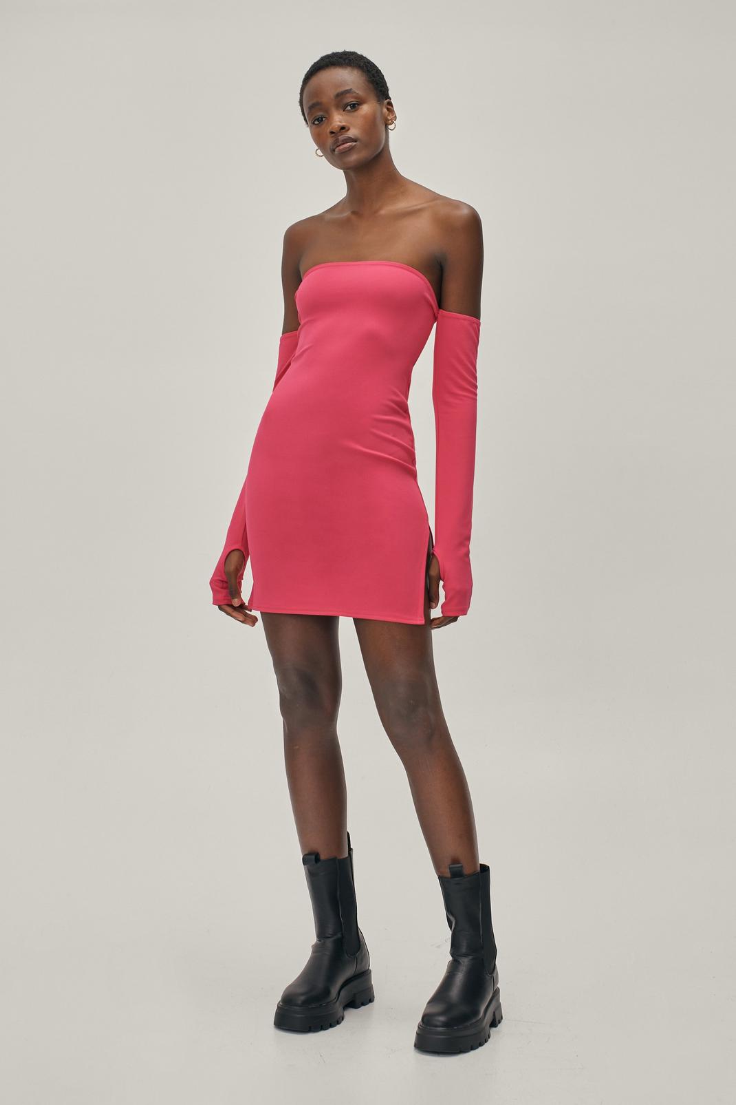 Hot pink Off Shoulder Glove Side Split Mini Dress image number 1