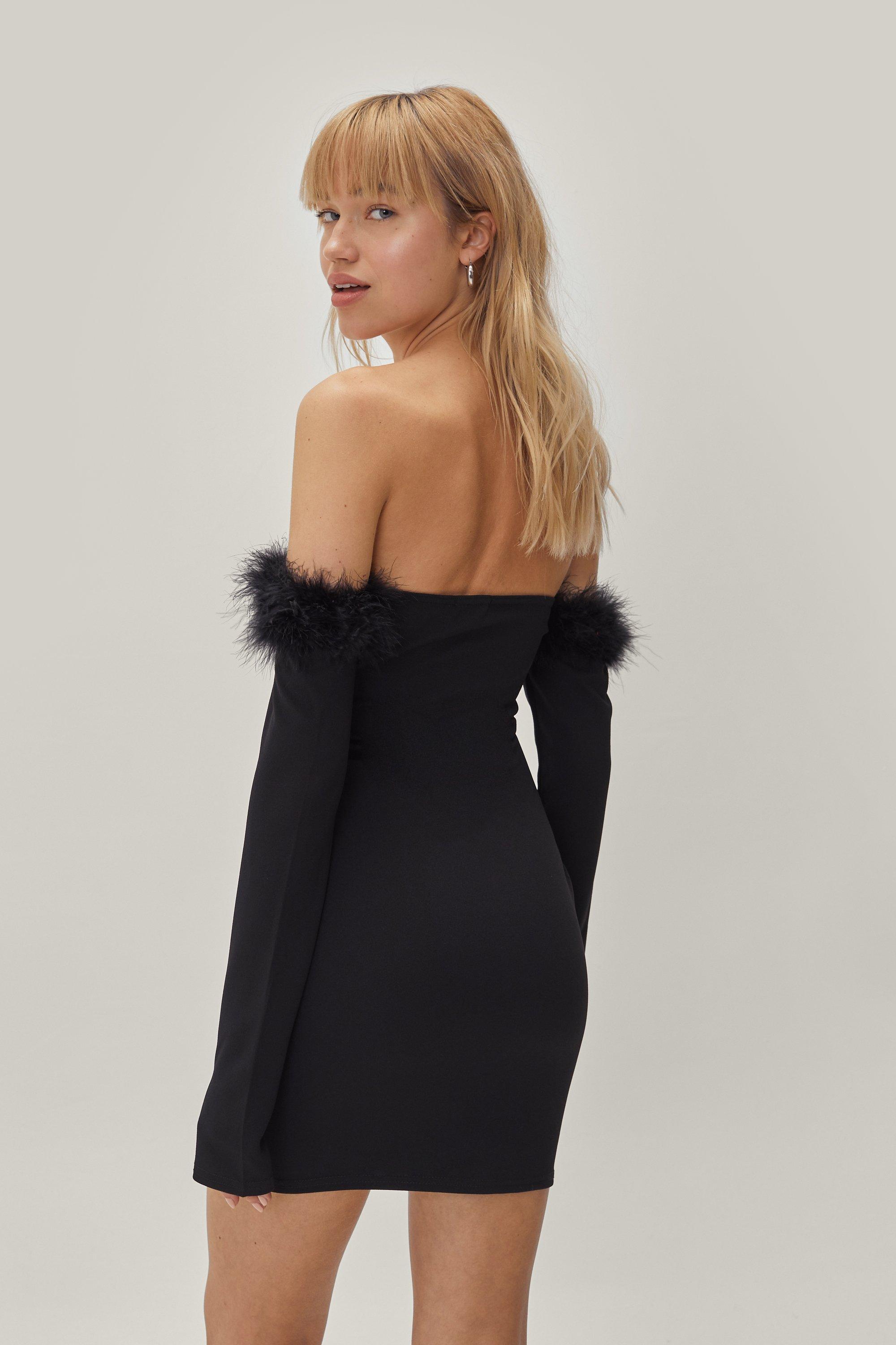 Black mini best sale dress with feathers