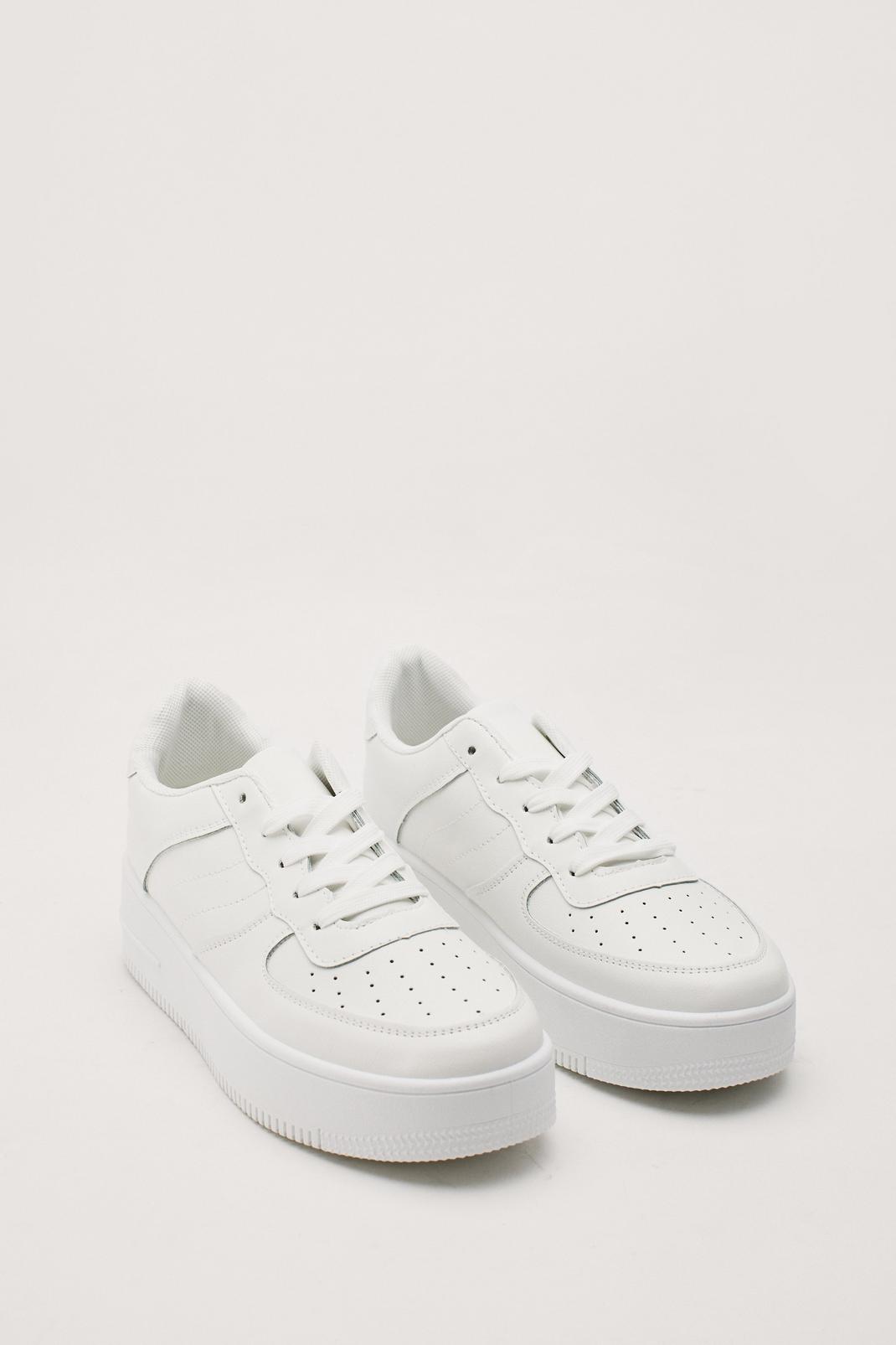 White Faux Leather Flatform Lace Up Sneakers image number 1