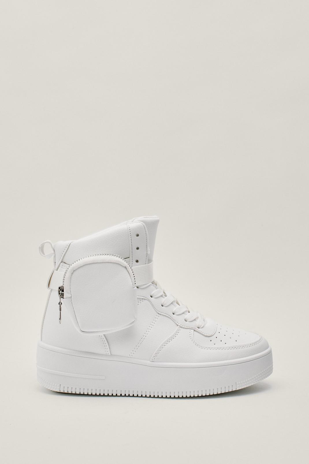White Faux Leather Flatform Size Pocket Hi Top Sneakers image number 1