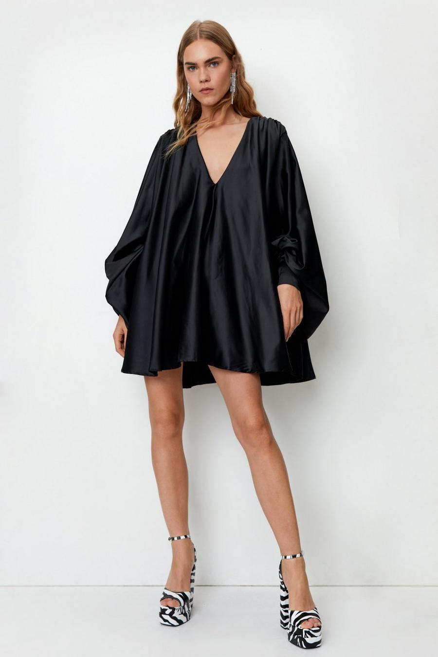 Plunge Extreme Batwing Sleeve Mini Dress