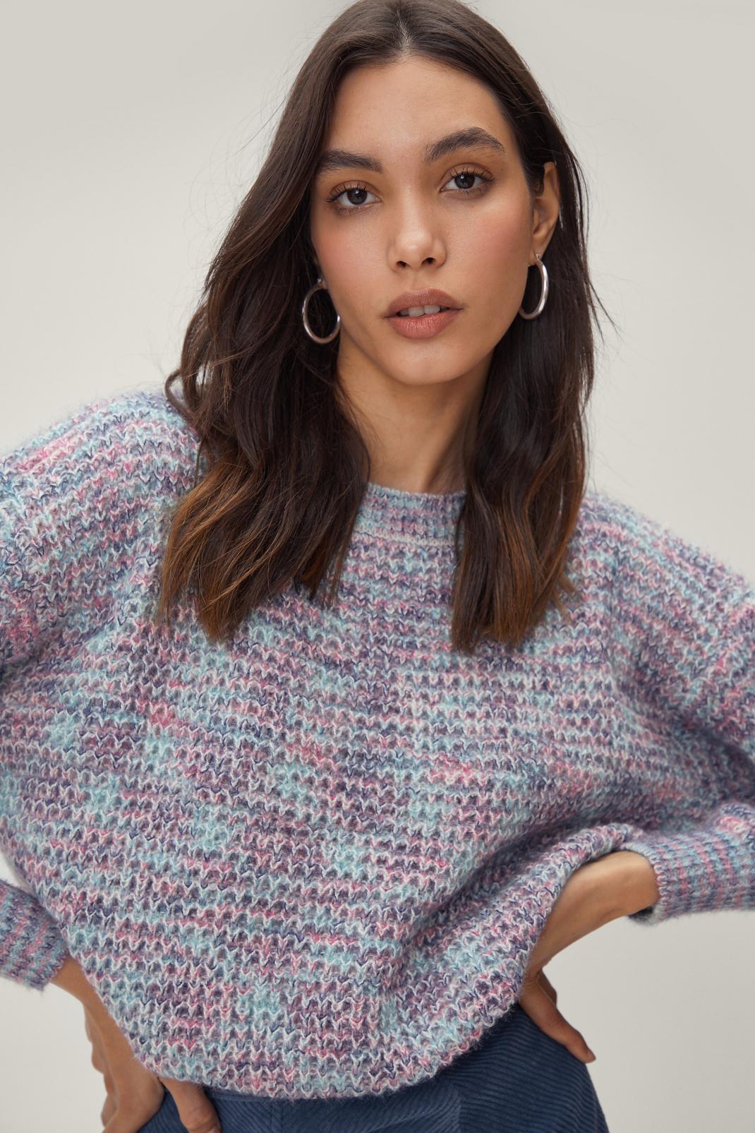 Pink Knitted Slouchy Crew Neck Sweater image number 1