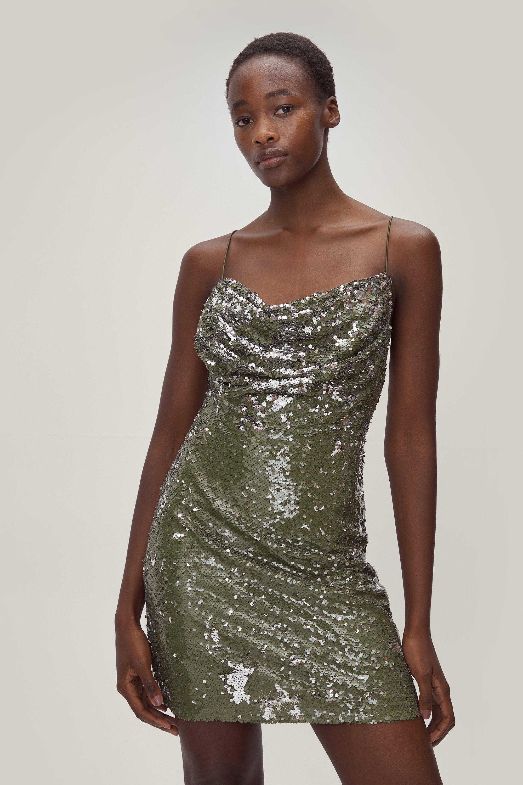 sequin cowl dress