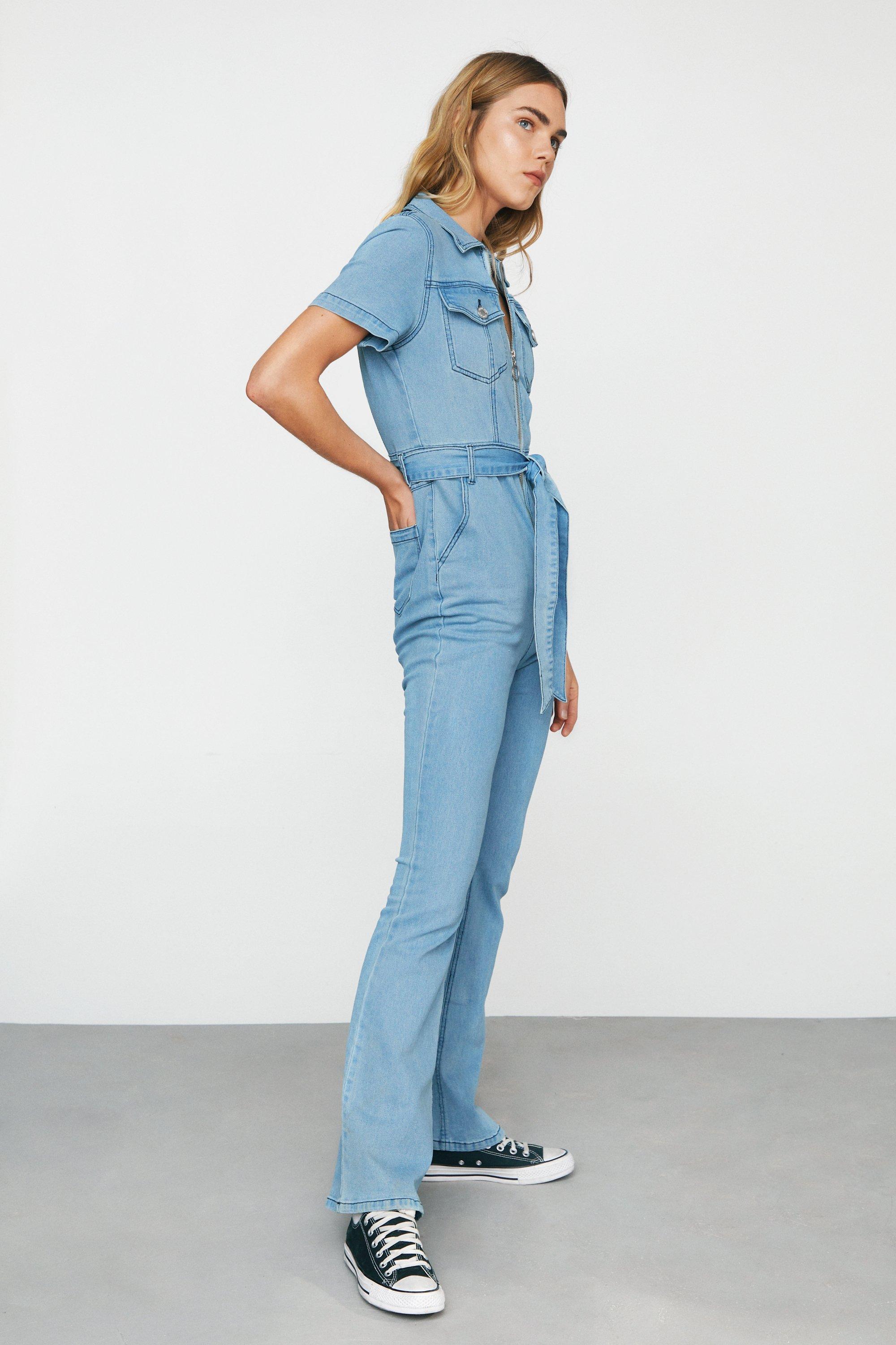 denim boiler suit short sleeve