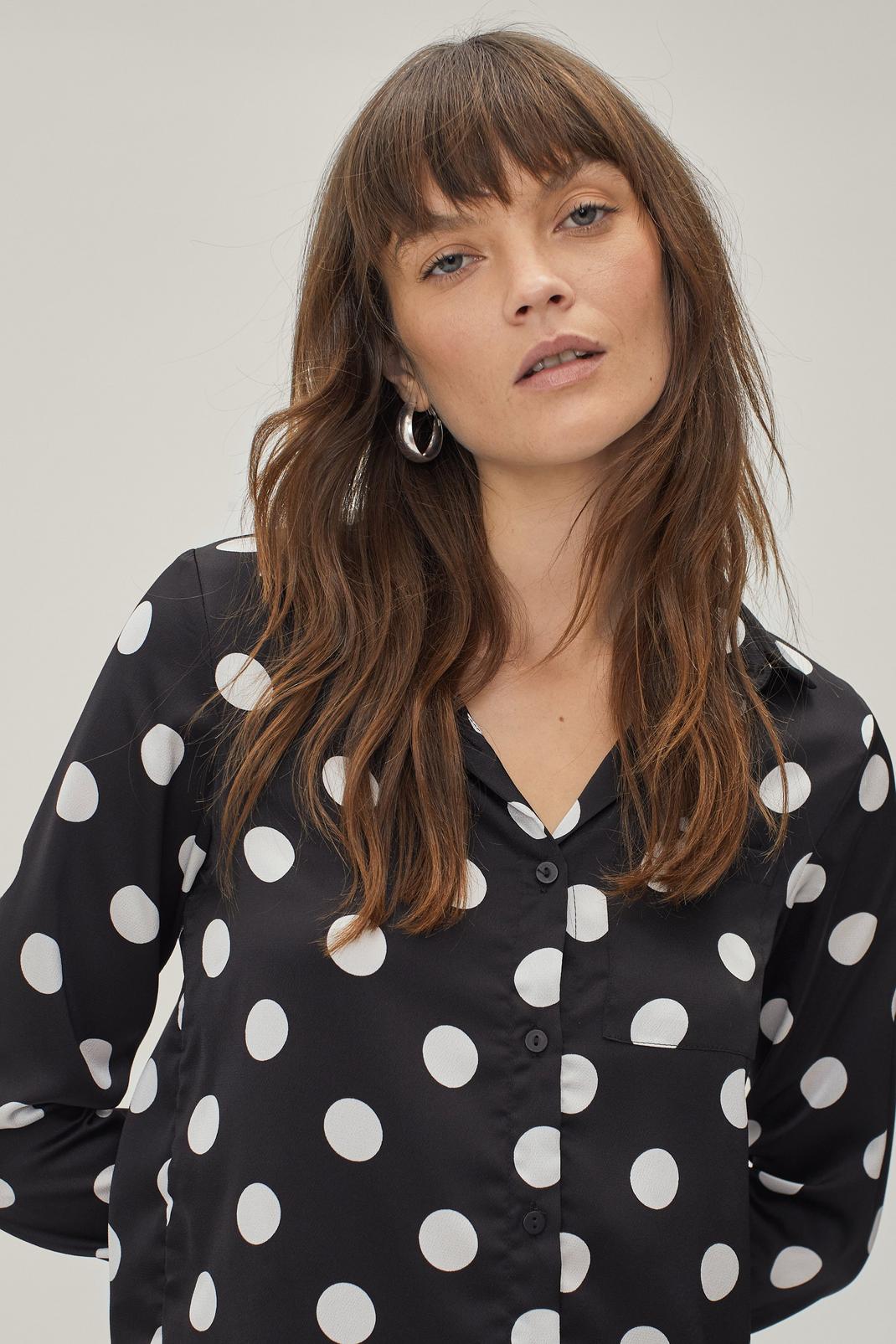 Black Polka Dot Spot Print Oversized Shirt image number 1