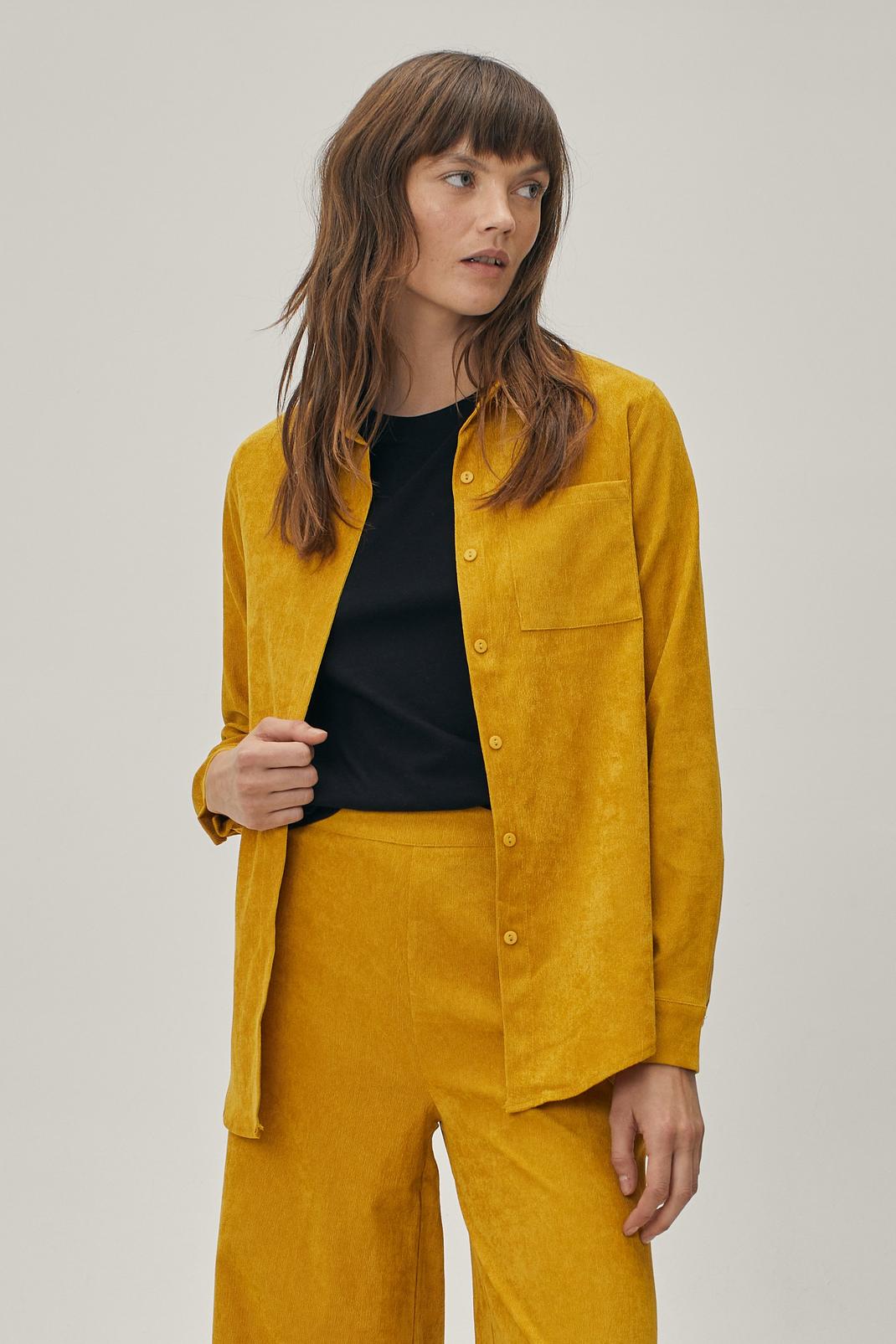 Mustard Cord Pocket Front Coord Shirt image number 1