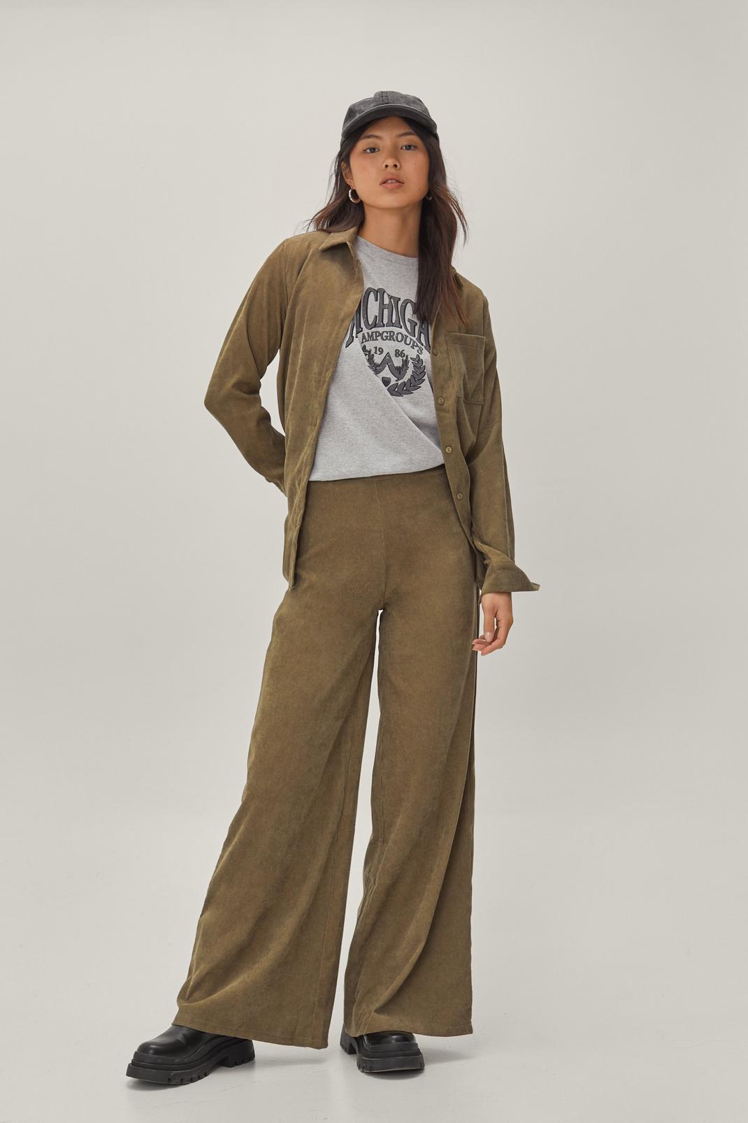Olive Cord Wide Leg Coord Trouser image number 1