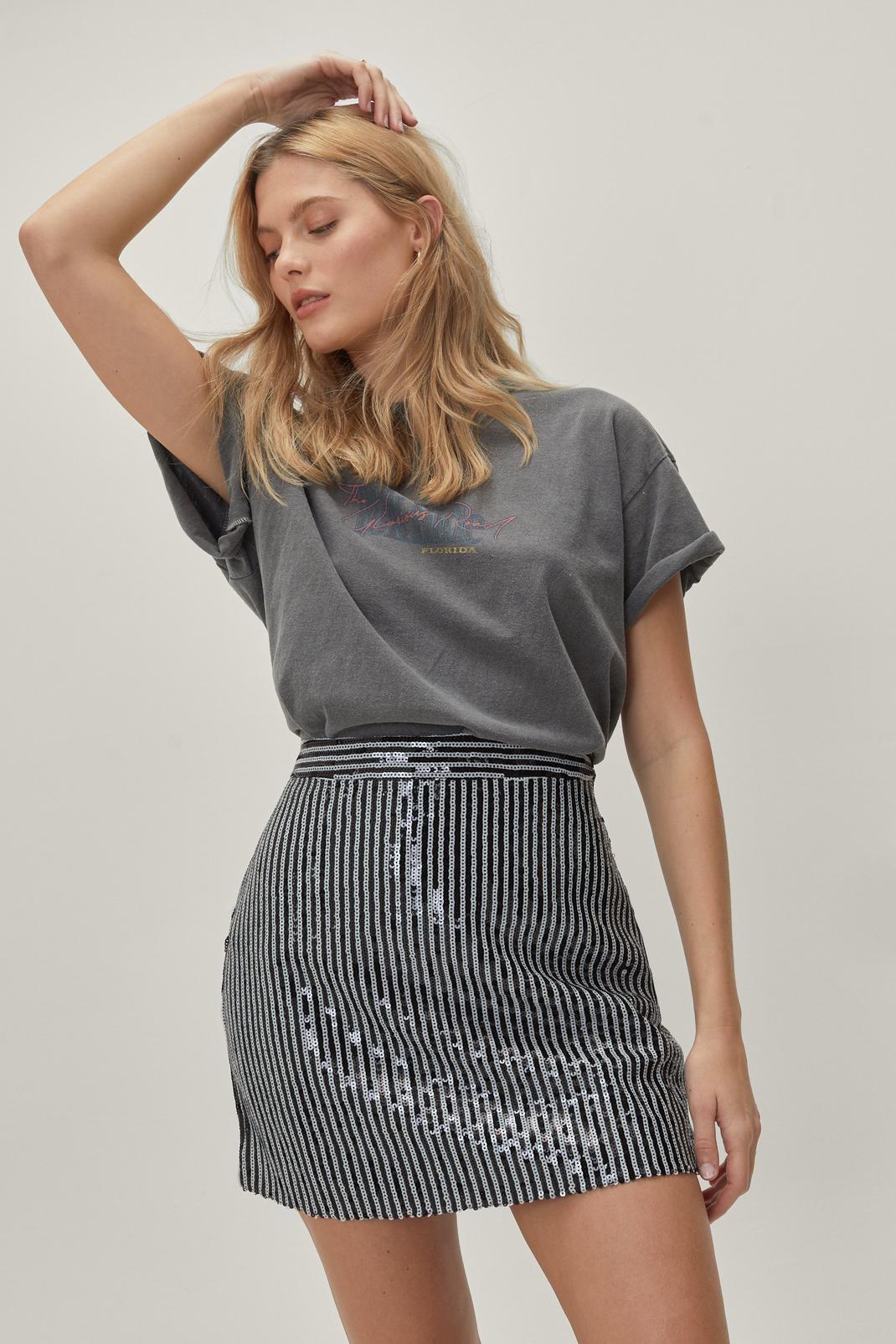 Black Stripe Sequin Mini Pelmet Skirt image number 1