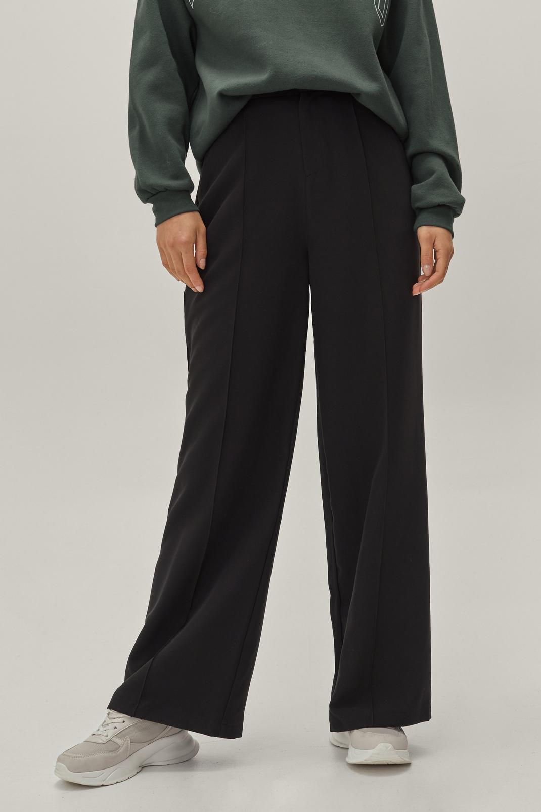 Black Pintuck Detailed Wide Leg Tailored Trousers image number 1