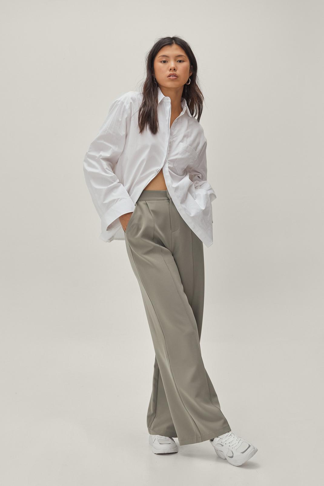 Khaki Pintuck Detailed Wide Leg Tailored Trousers image number 1