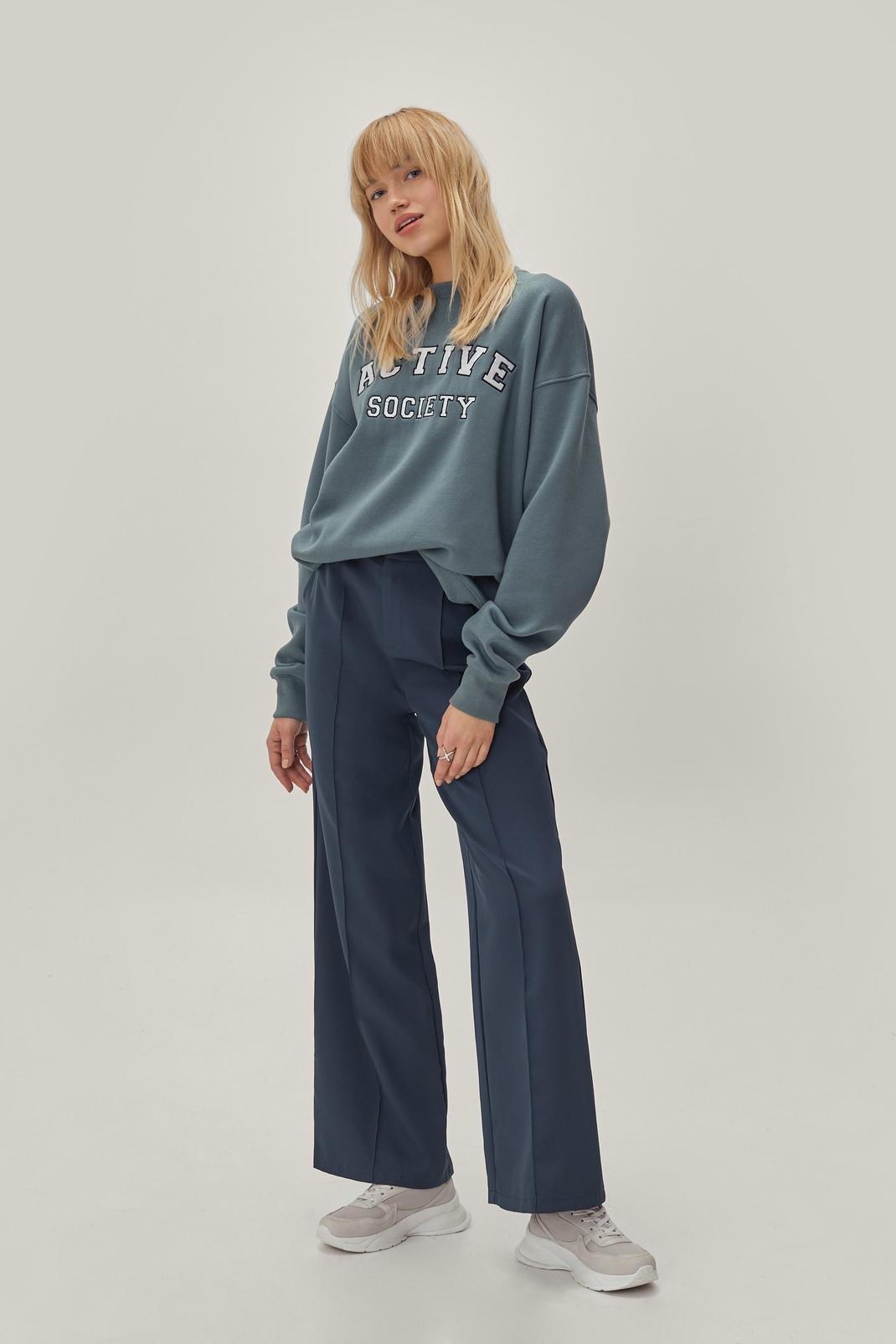 Teal Pintuck Detailed Wide Leg Tailored Trousers image number 1