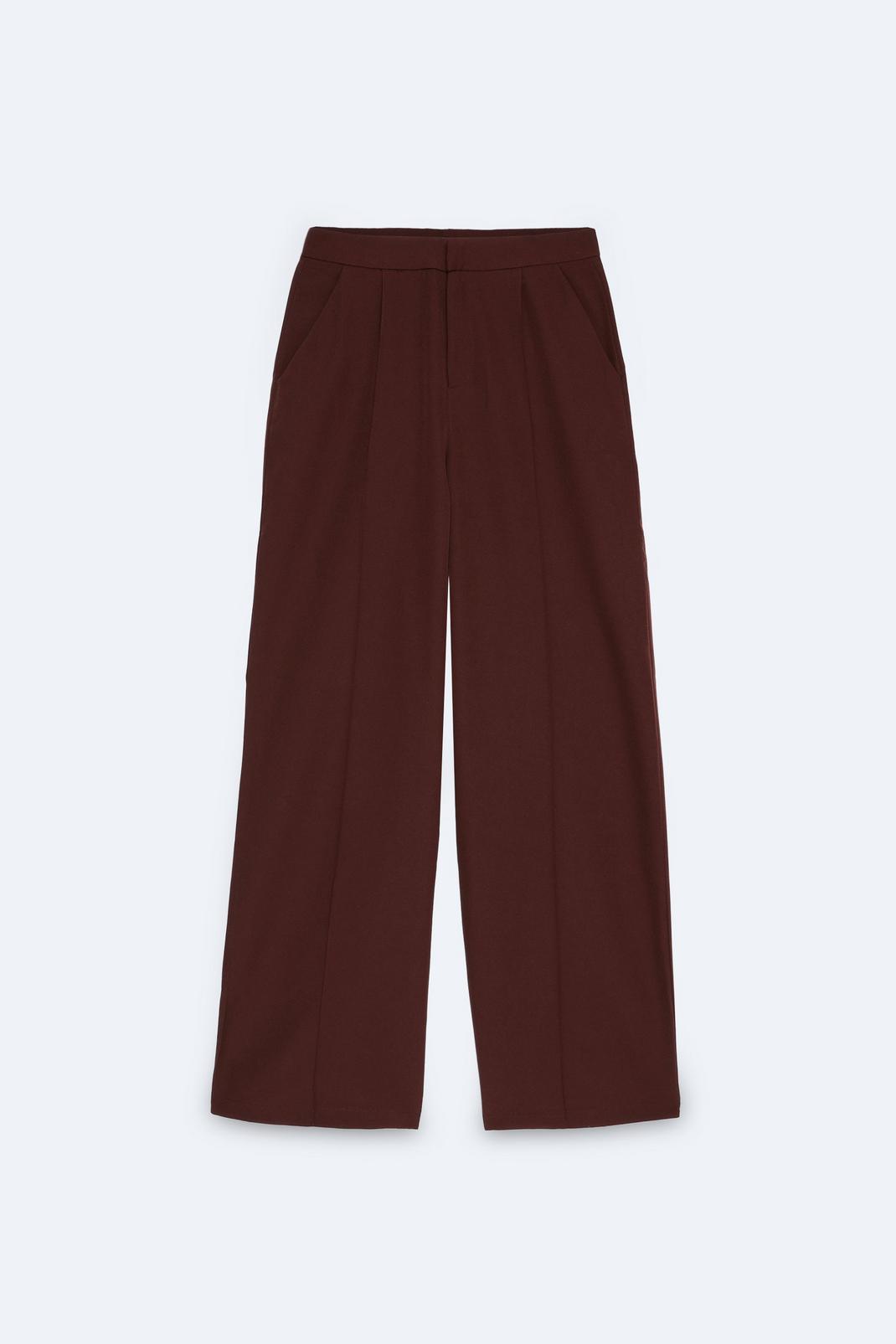 Wine Pintuck Detailed Wide Leg Tailored Pants image number 1