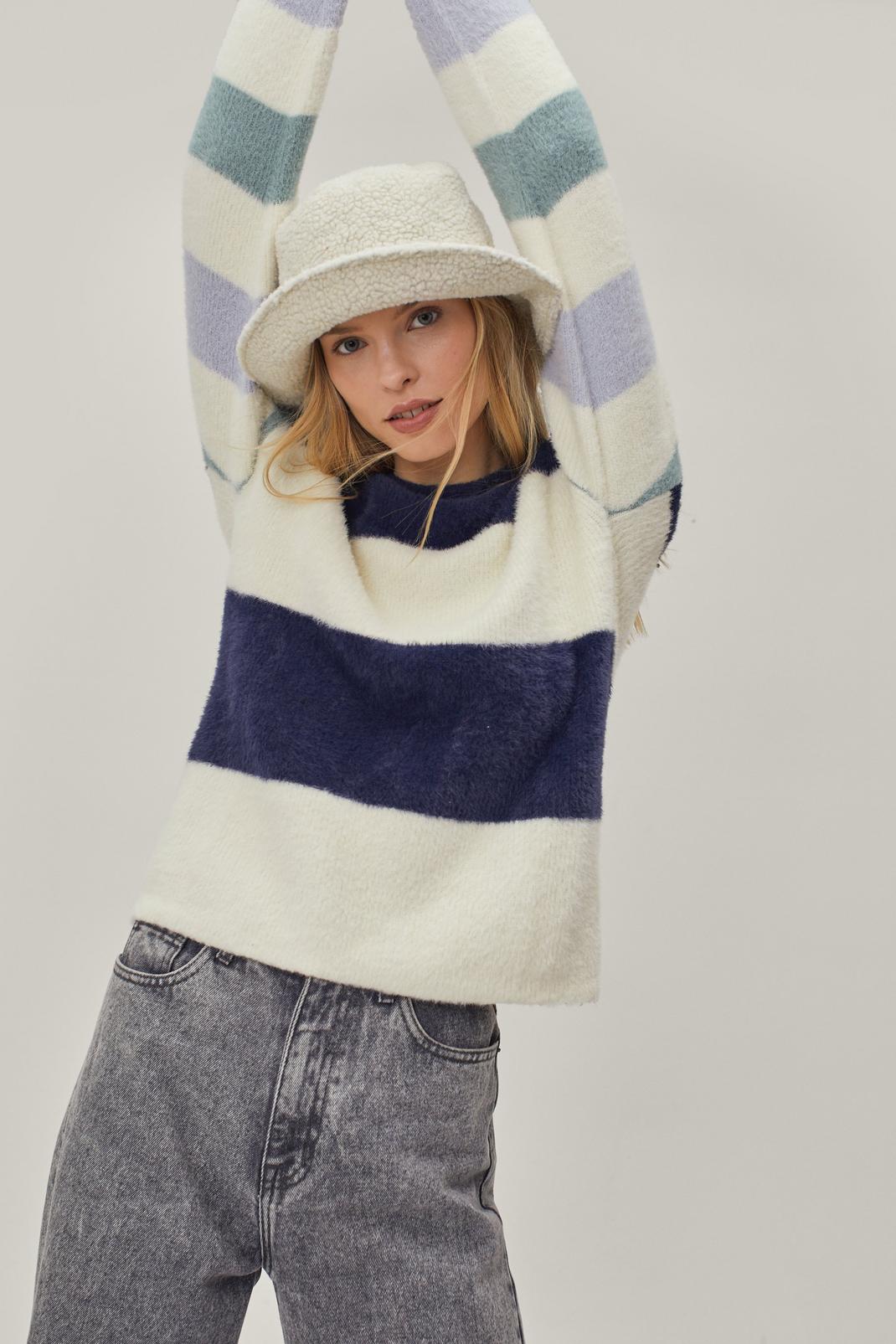 Blue Stripe Fluffy Sweater image number 1