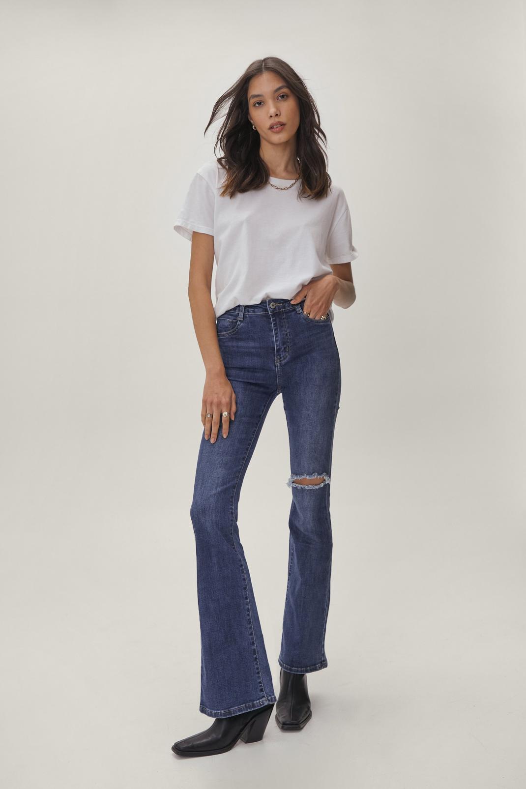 340 Distressed High Waisted Flare Jeans image number 1