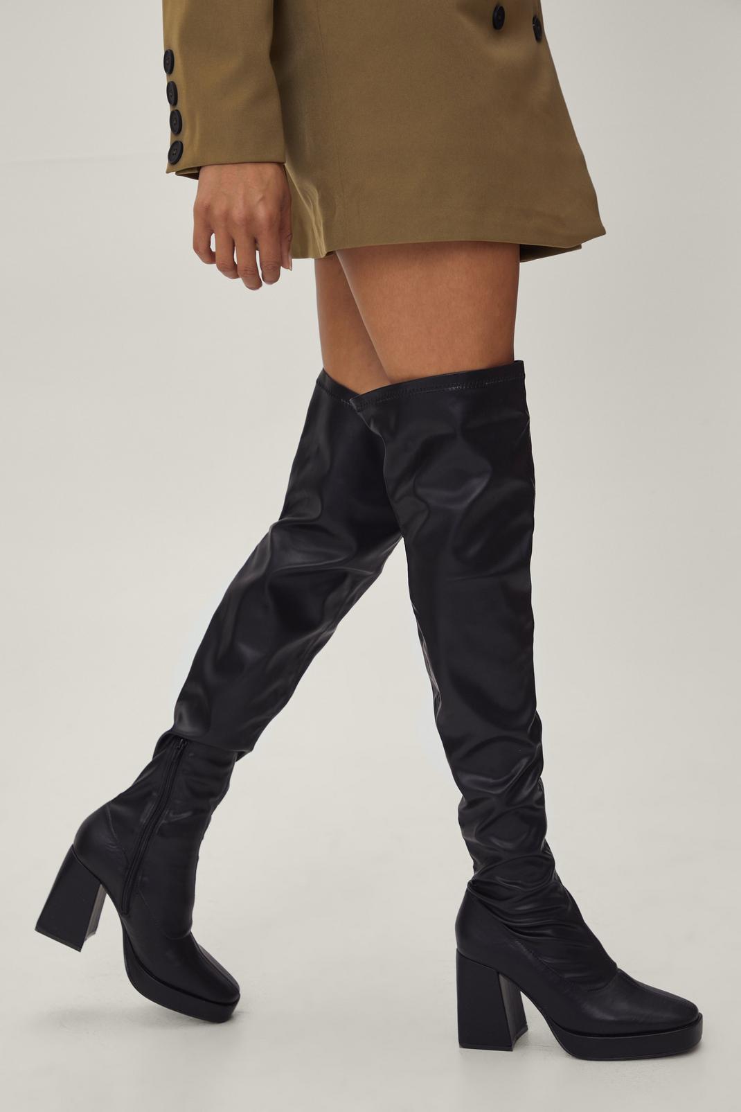 105 Faux Leather Thigh High Platform Boots image number 2