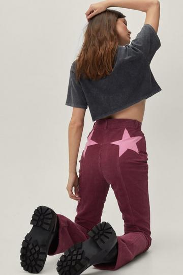 Corduroy High Waisted Flared Star Bum Pants berry