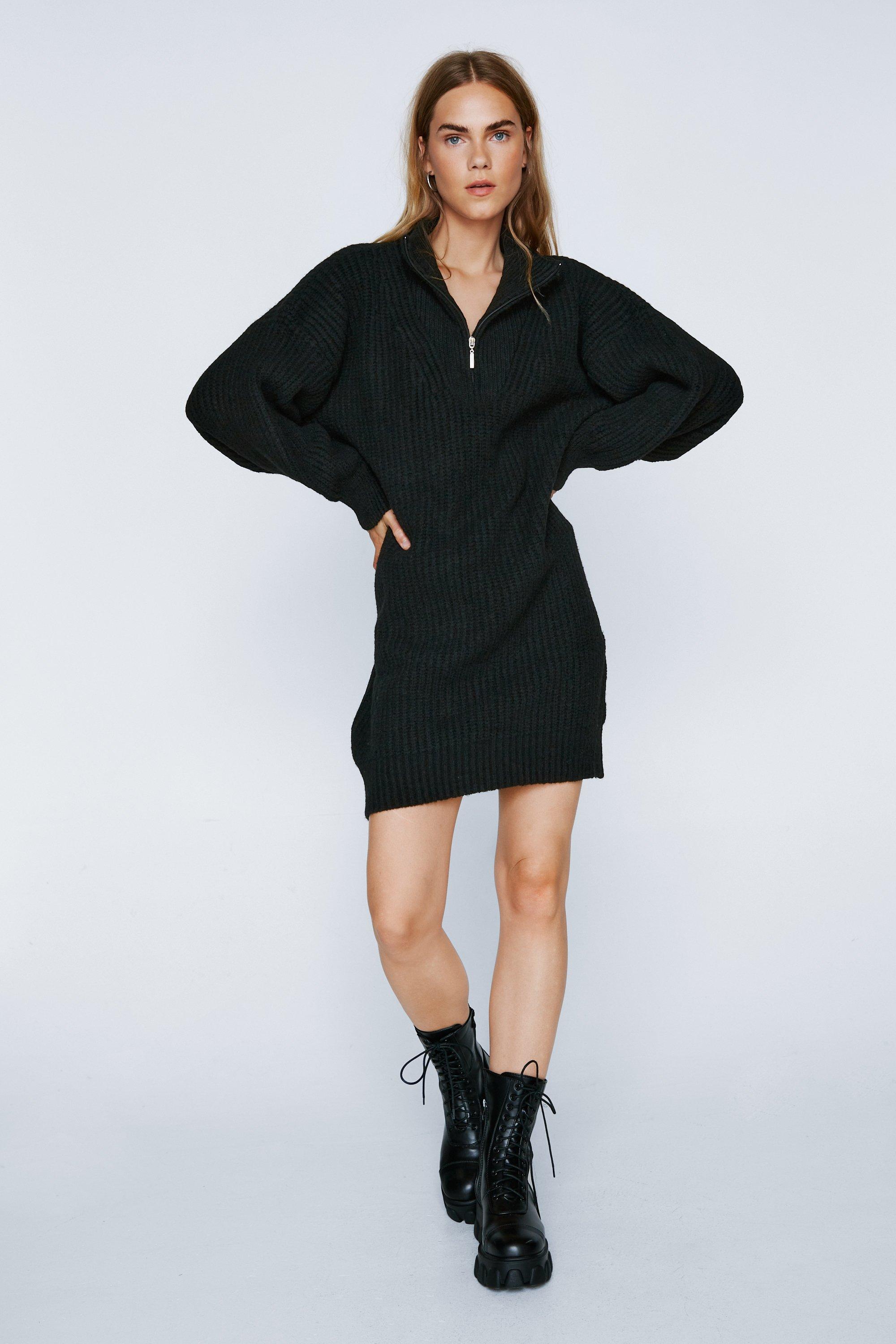 high neck jumper dress black