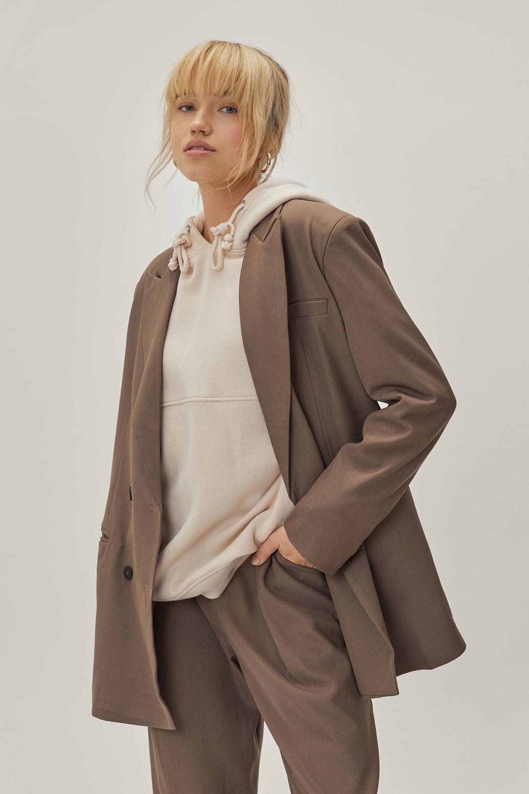 Brown Oversized Double Breasted Tailored Jacket image number 1