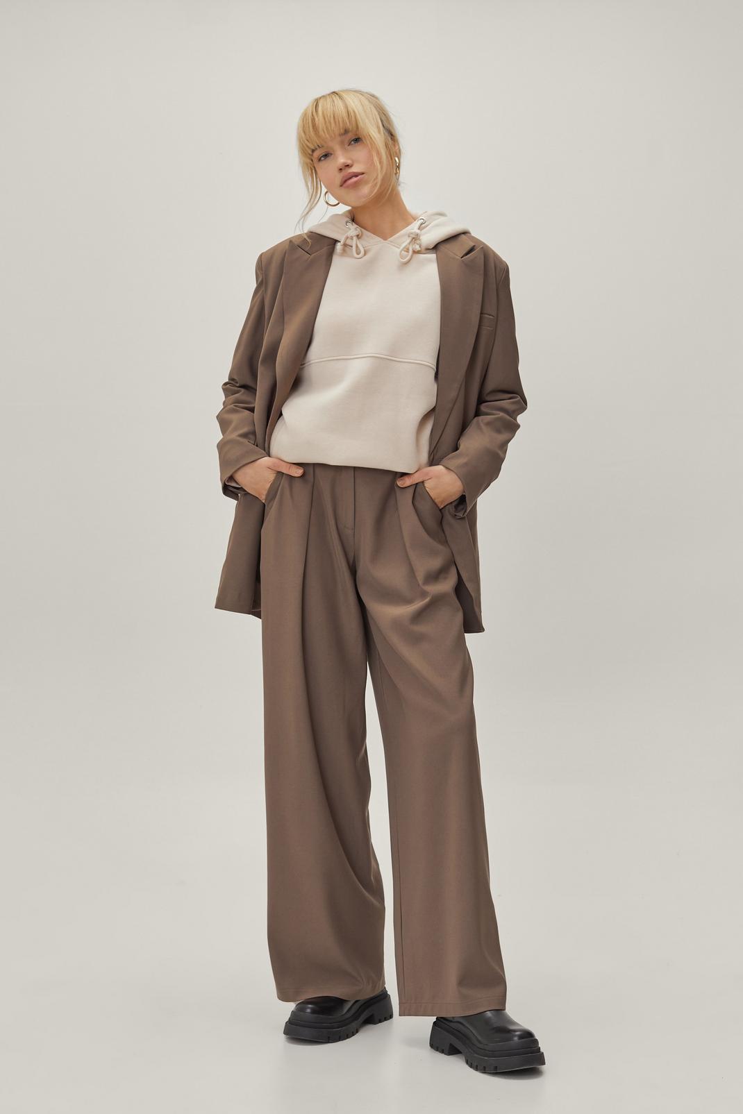 Brown Double Pleated Tailored Trousers image number 1