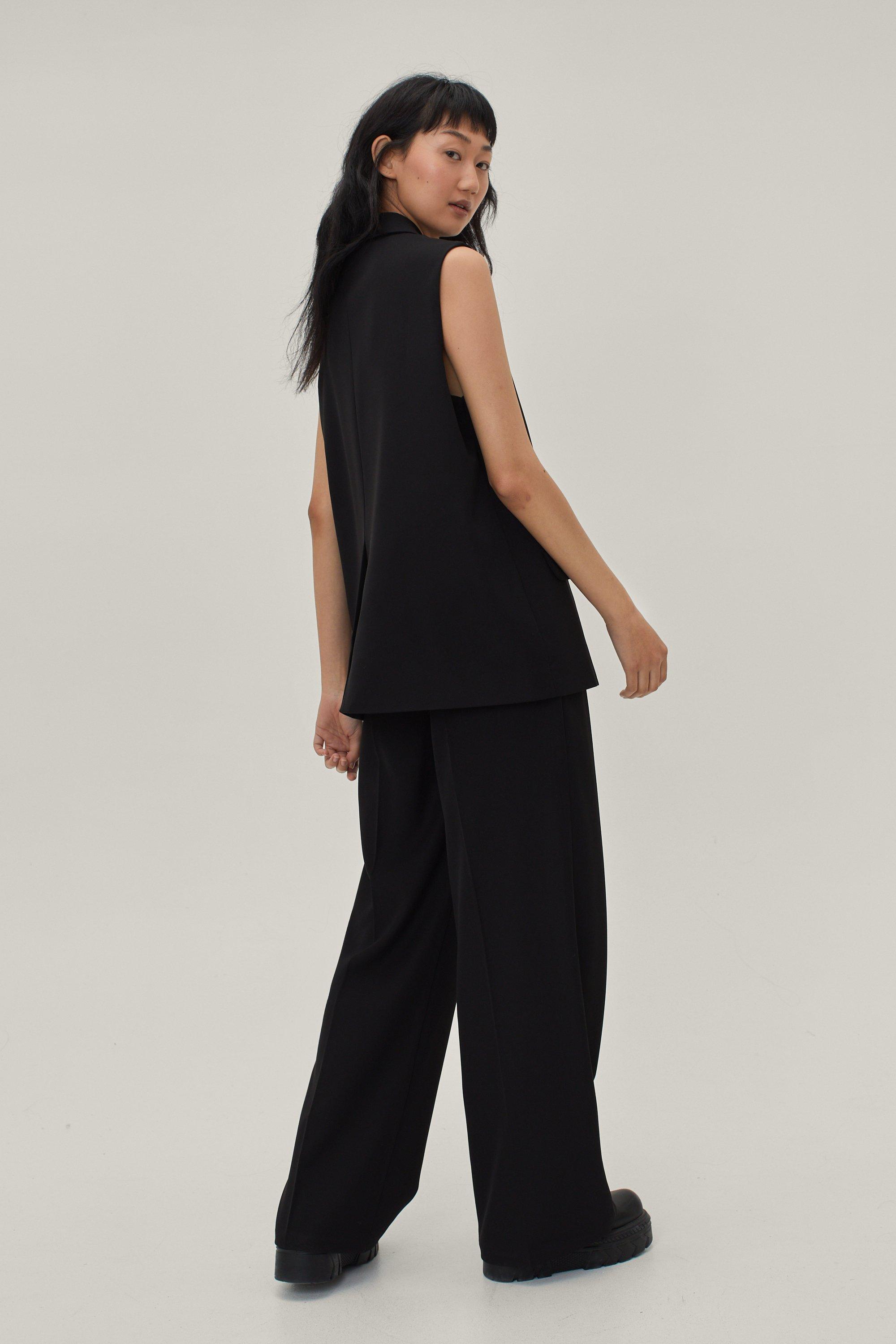 Real Leather Wide Leg Seam Detail Pants