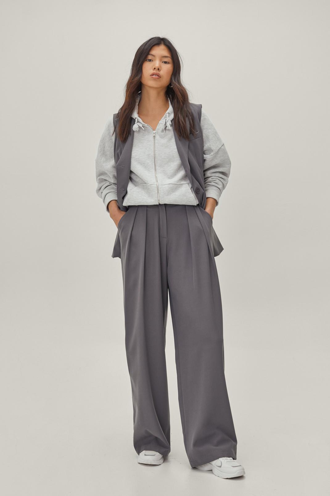 Charcoal Tailored Wide Leg High Waisted Trousers image number 1