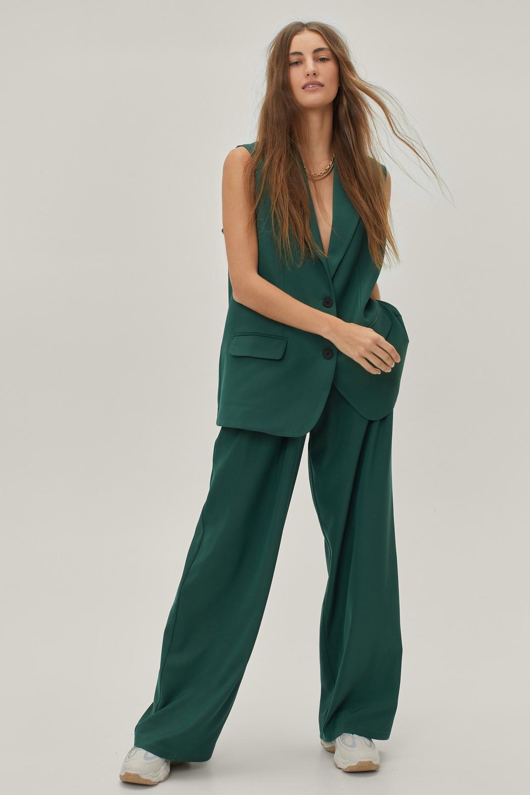 Green Tailored Wide Leg Darted Pants image number 1