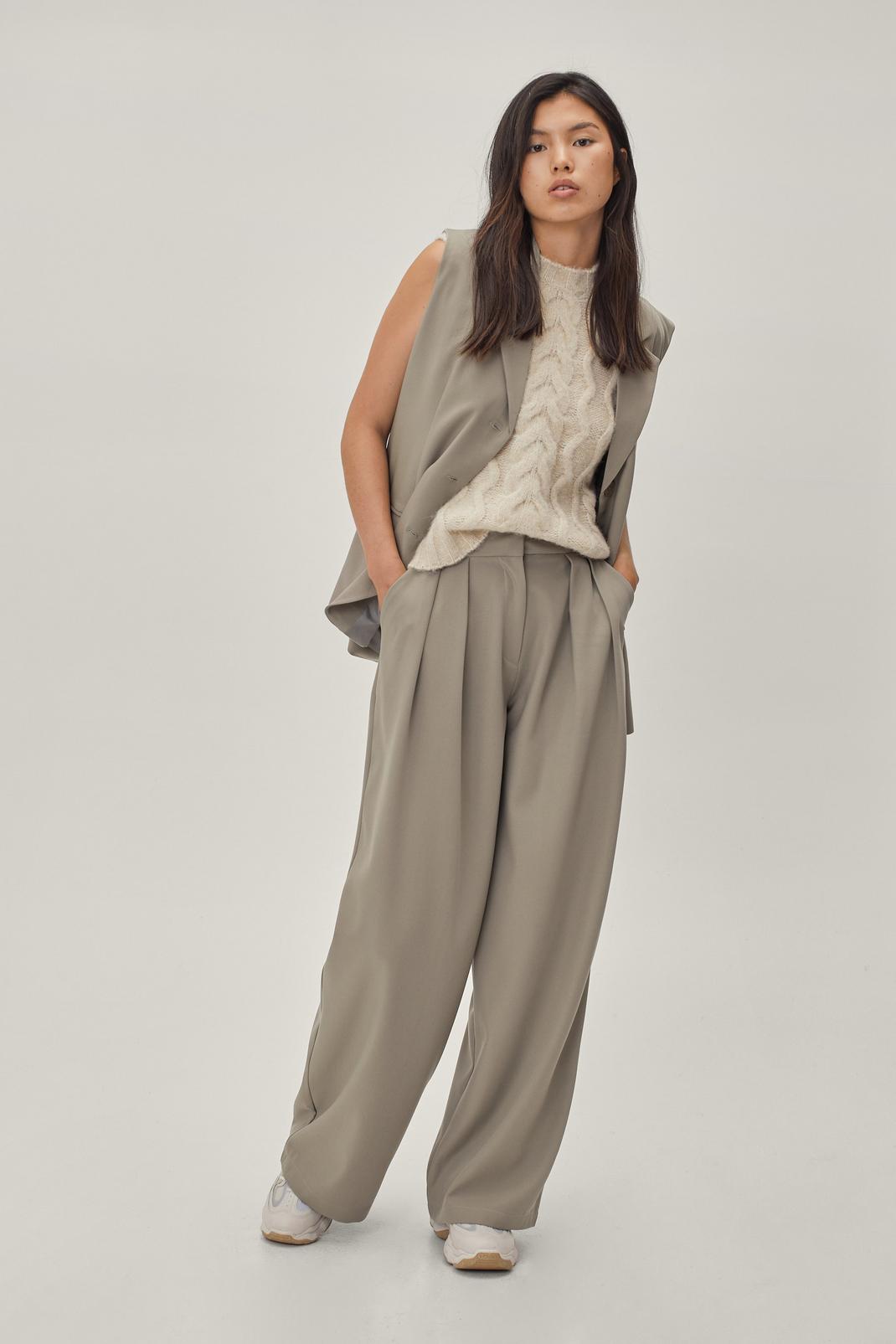 Light beige Tailored Wide Leg High Waisted Pants image number 1