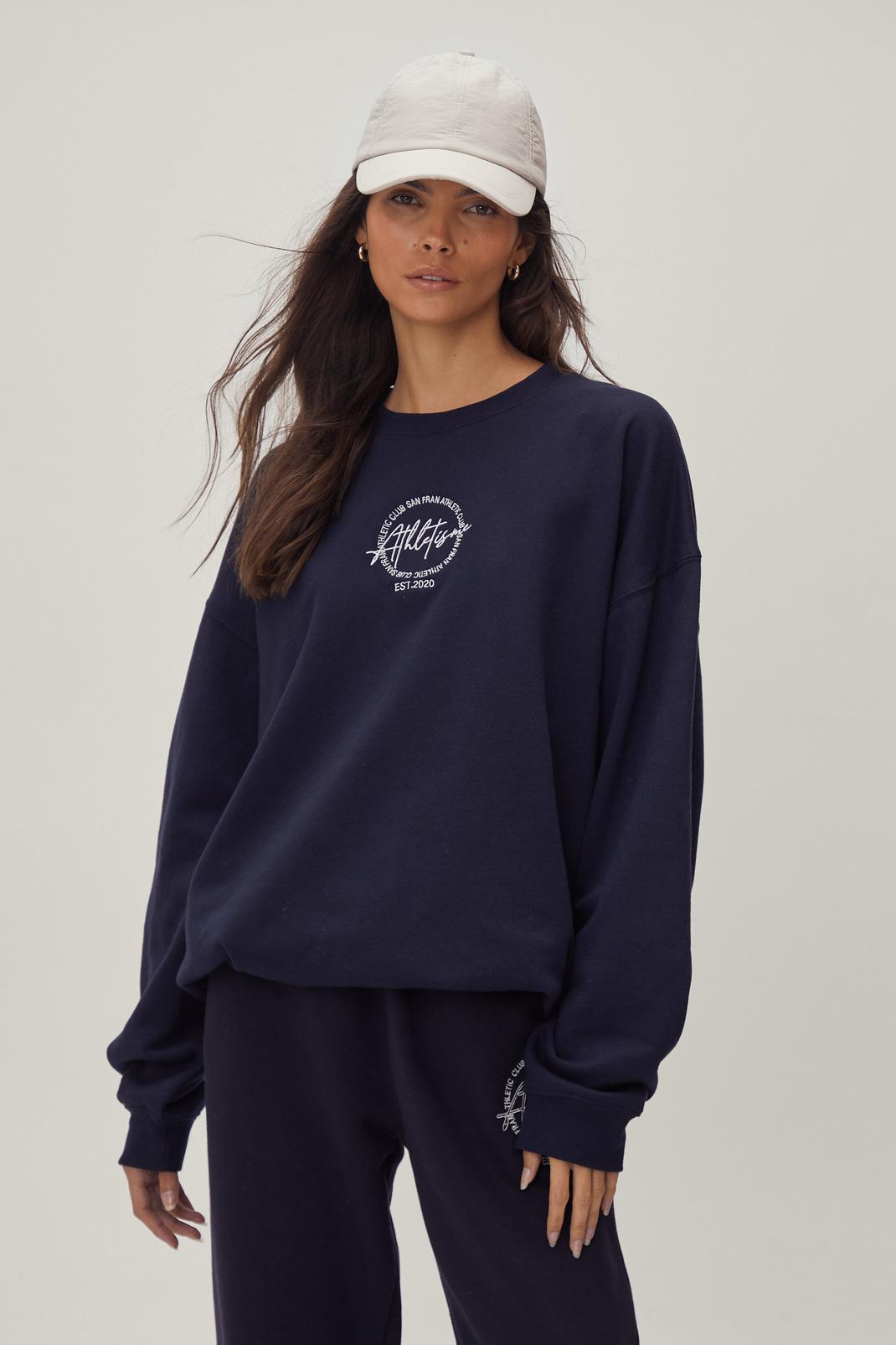 Navy Athletisme Circular Embroidered Oversized Sweatshirt  image number 1