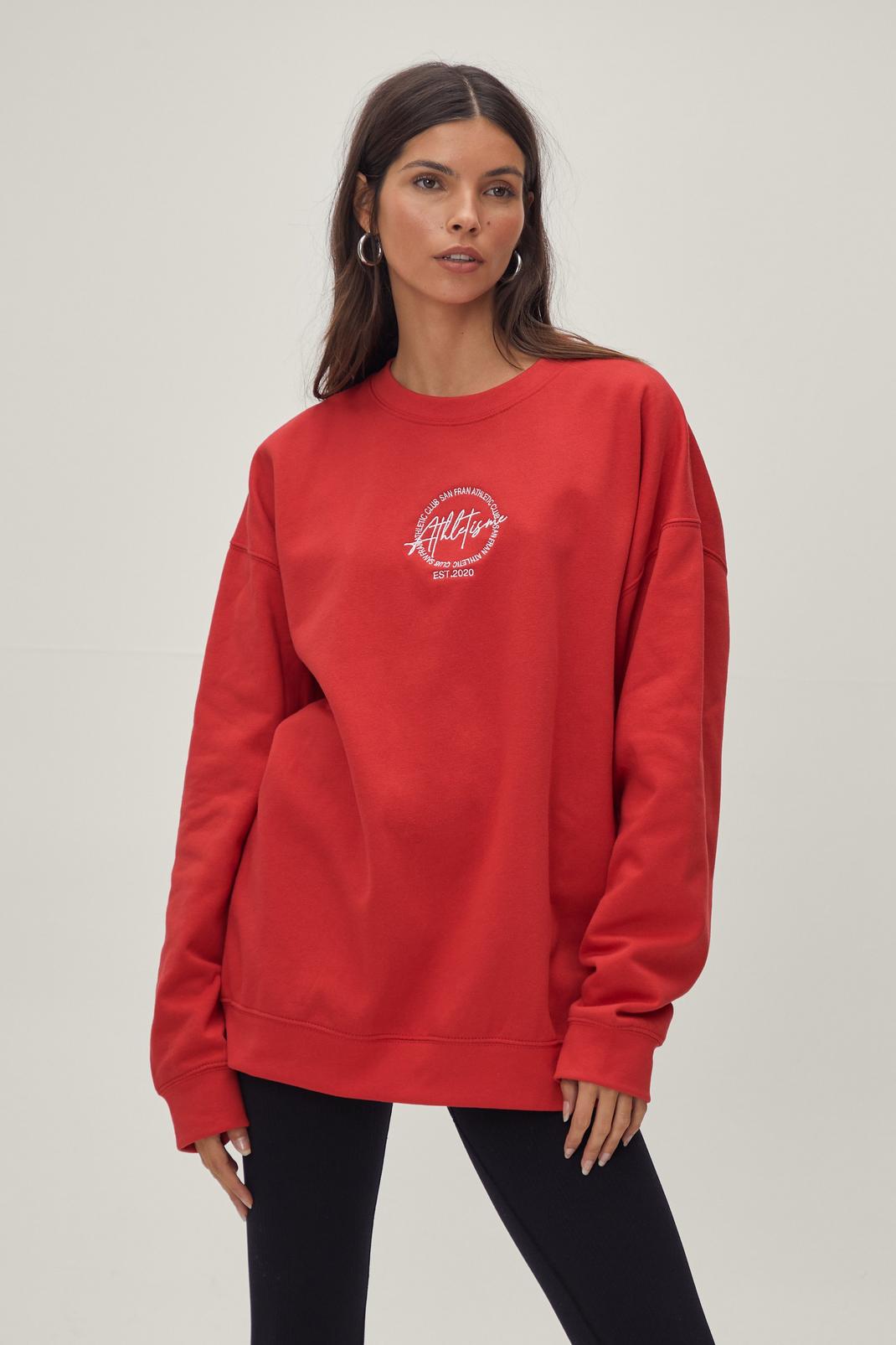 Red Athletisme Circular Embroidered Oversized Sweatshirt  image number 1