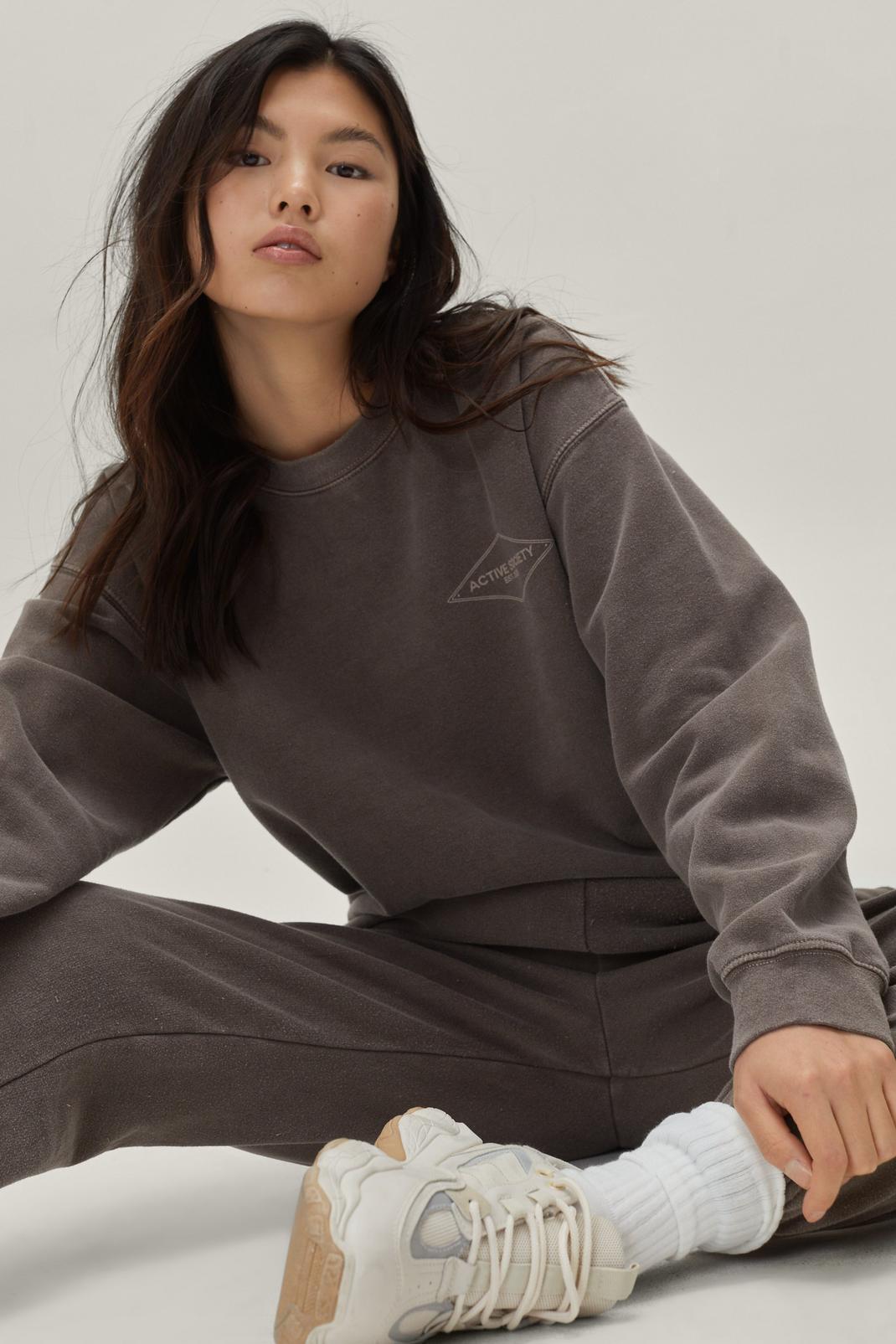 Chocolate Active Society Embroidered Sweatshirt and Sweatpants Set image number 1