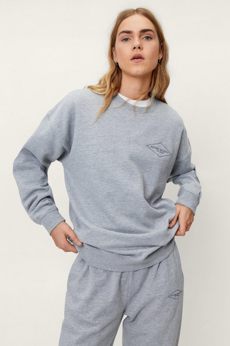 Active Society Embroidered Sweatshirt and Sweatpants Set
