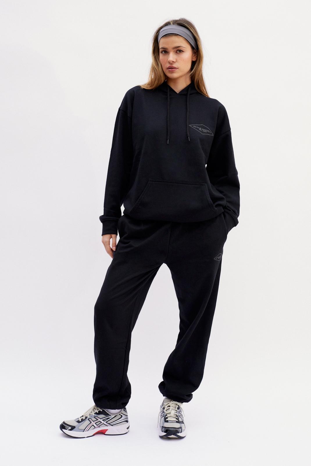Black Active Society Embroidered Hoodie and Sweatpants Set image number 1