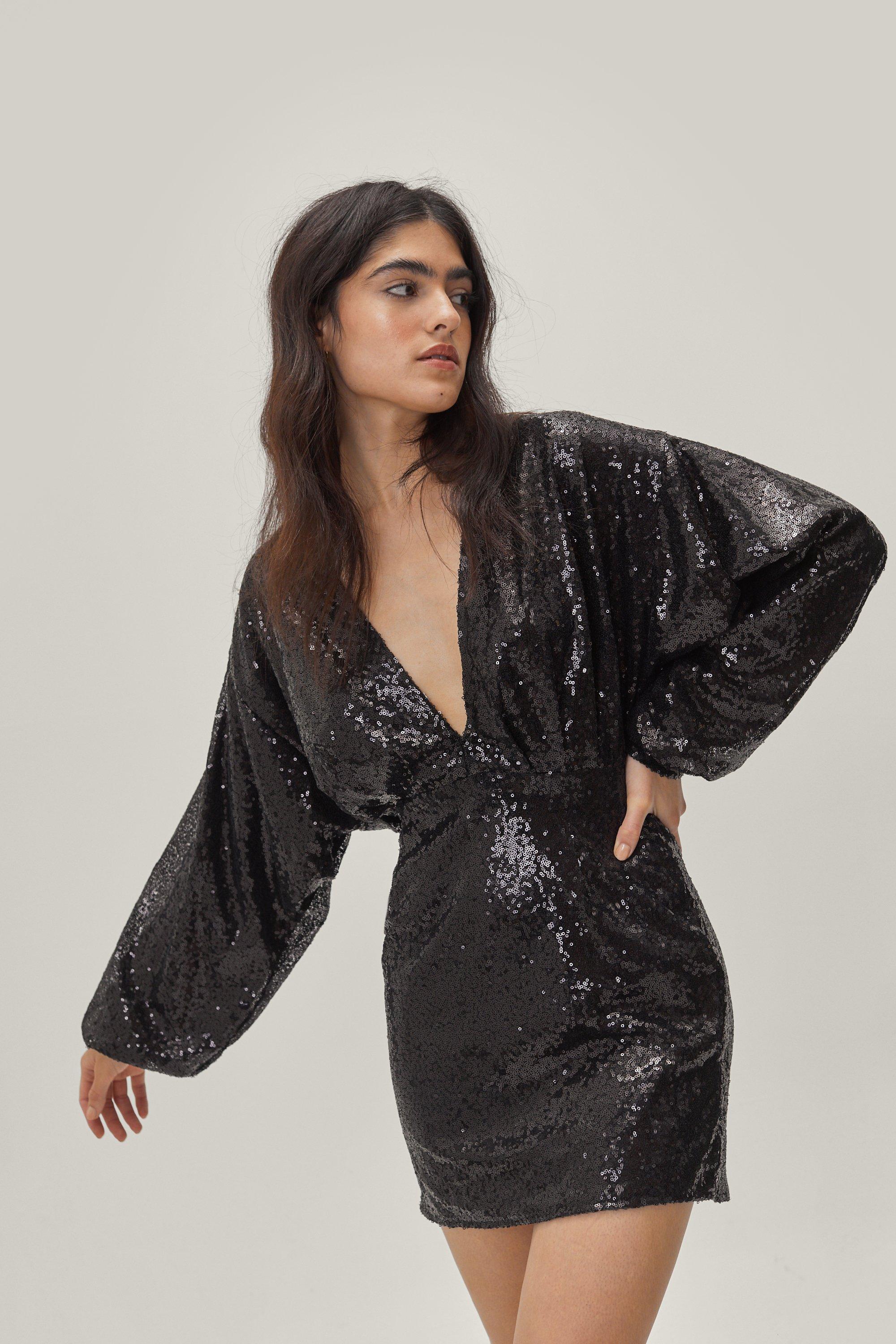 Sequin Plunge Dress