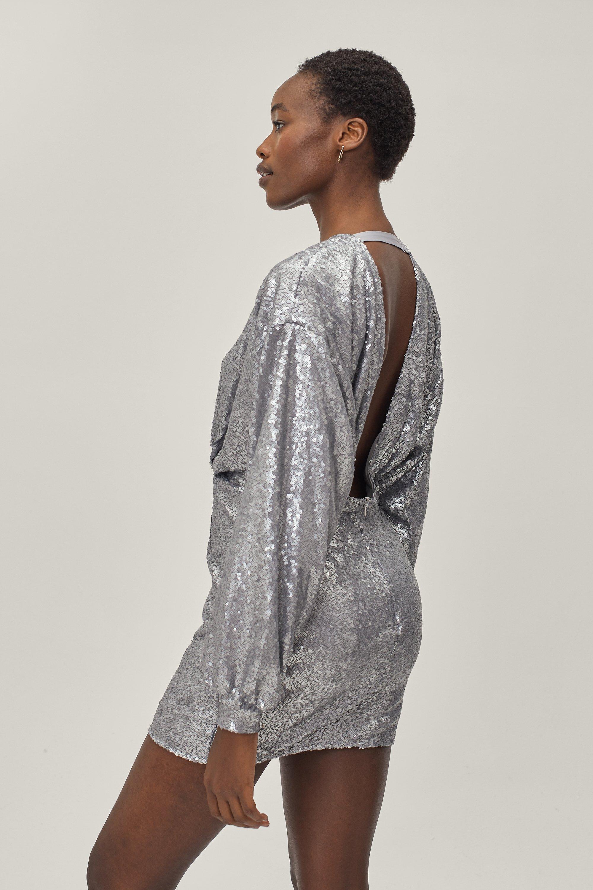 Silver sequin plunge outlet dress