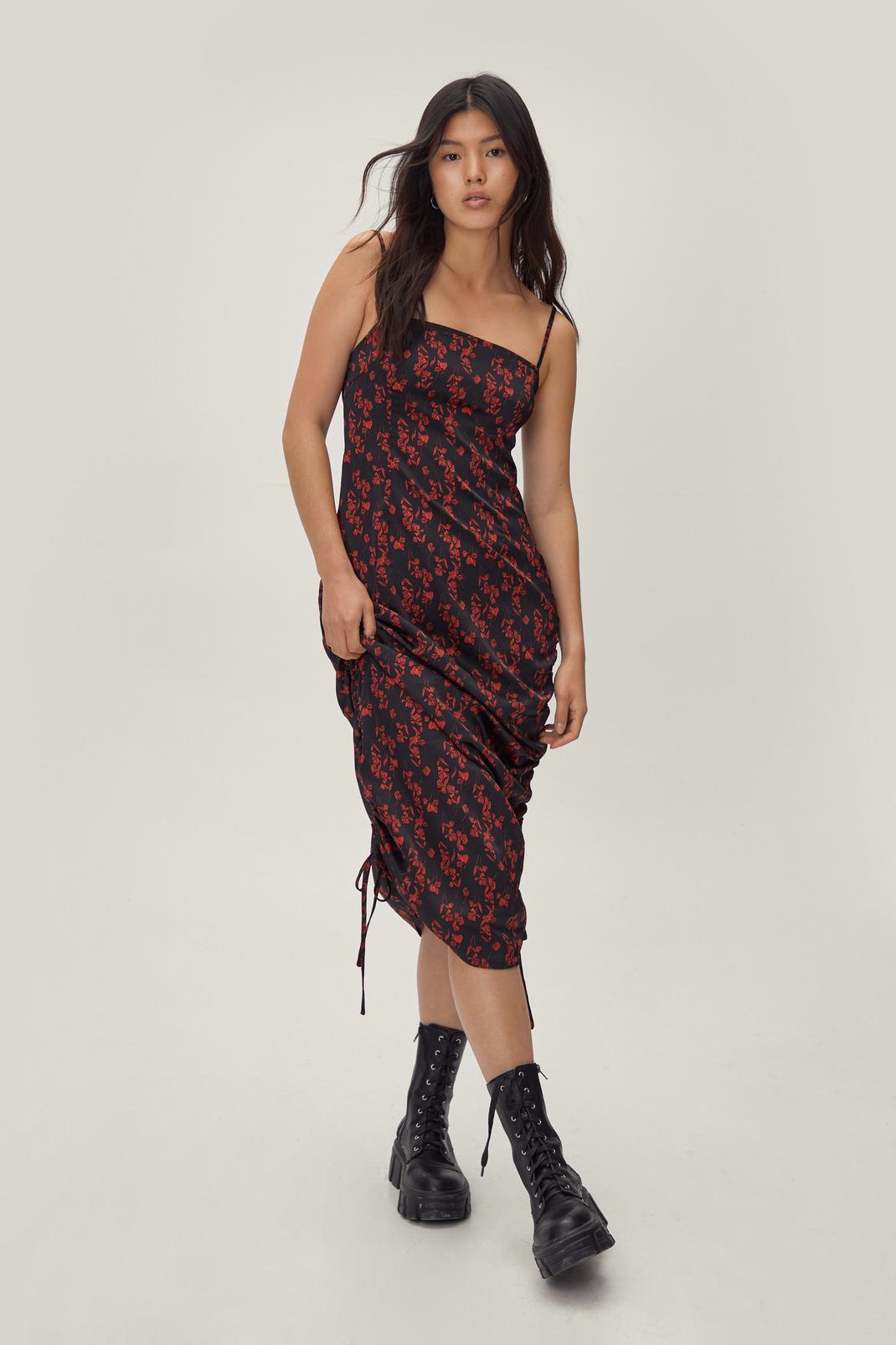 Black Floral Adjustable Length Maxi Slip Dress image number 1