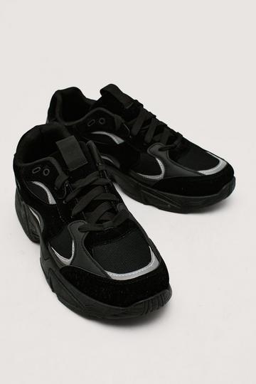 Black Mixed Fabric Reflective Dad Sneakers