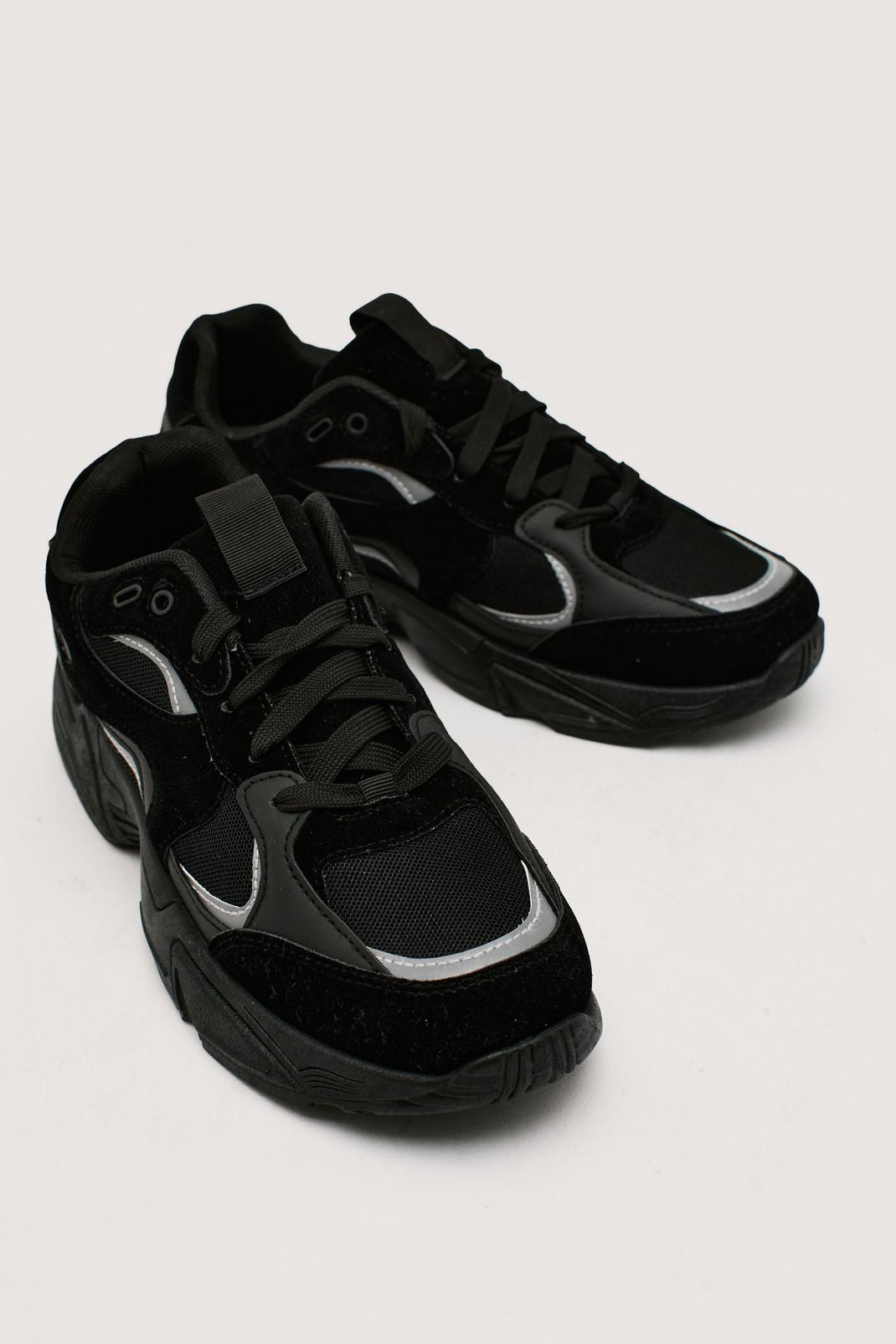 Black Mixed Fabric Reflective Dad Sneakers image number 1
