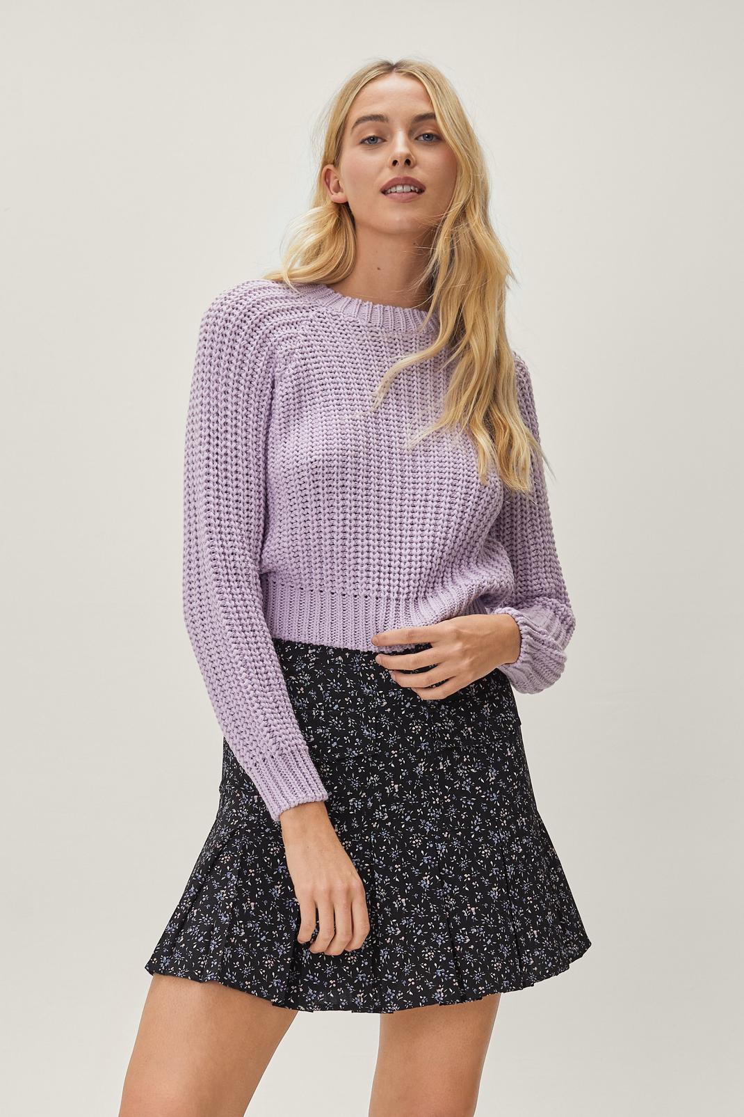 Lilac Cropped Knitted Jumper image number 1