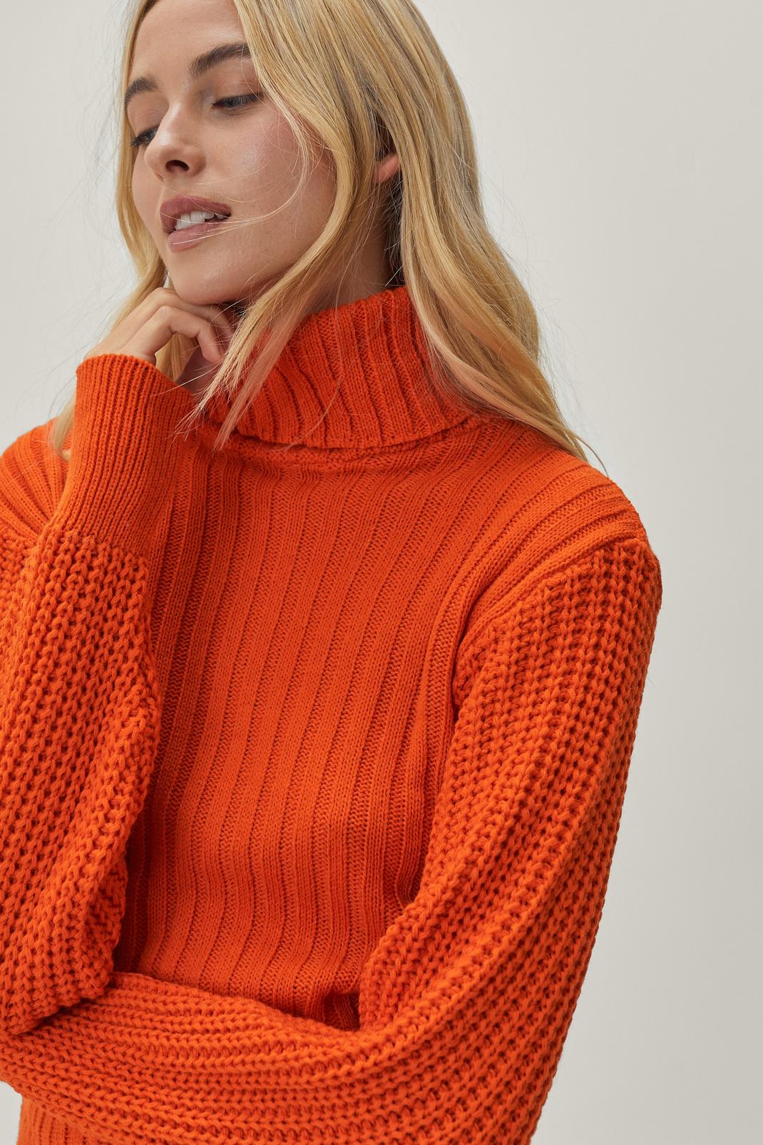 Orange Turtleneck Ribbed Sweater image number 1