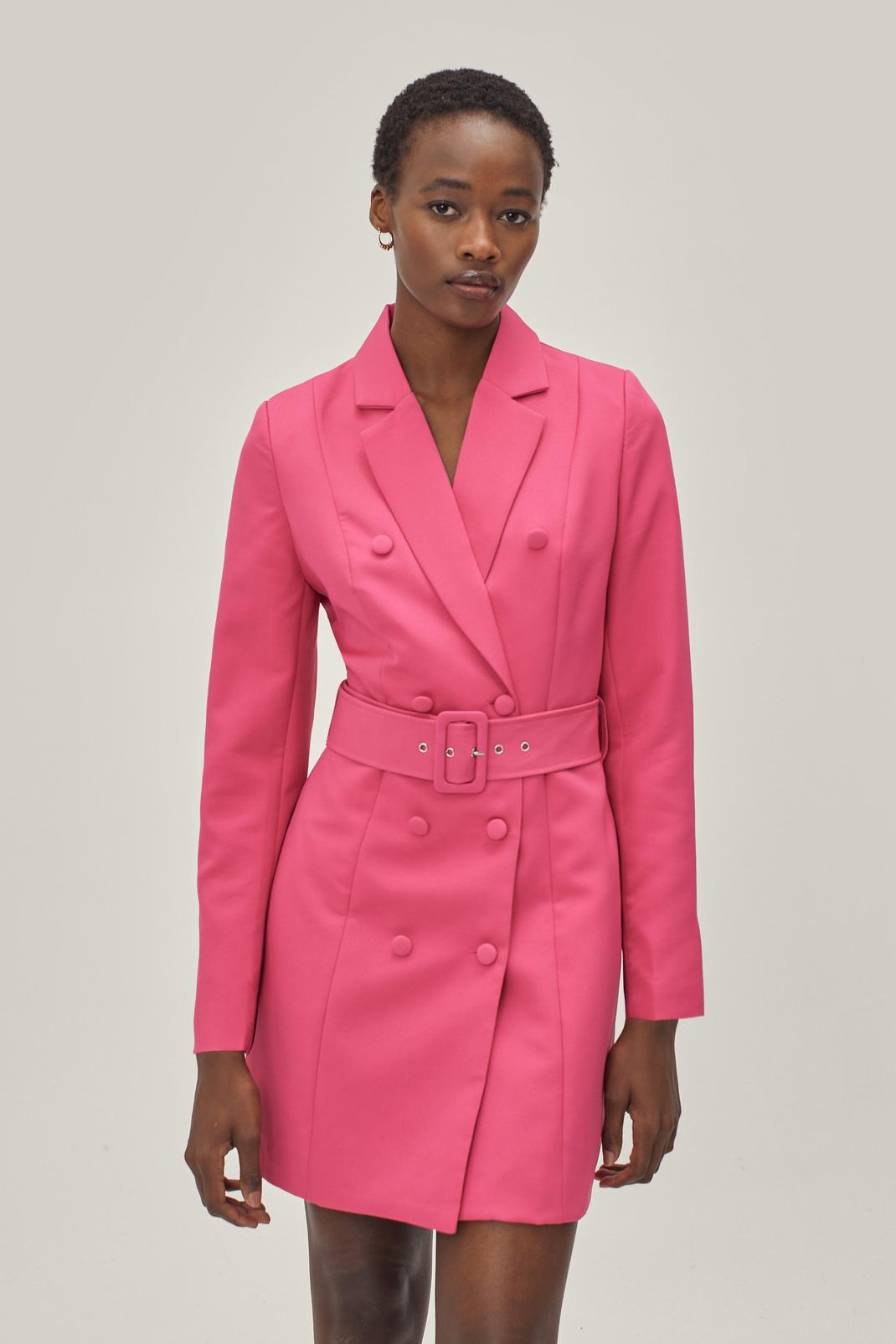 Pink Double Breasted Belted Blazer Mini Dress image number 1