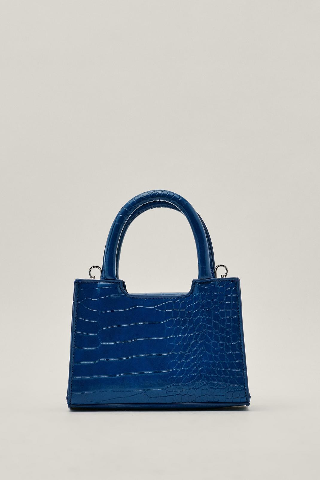 Blue Patent Faux Leather Mini Croc Crossbody Bag image number 1