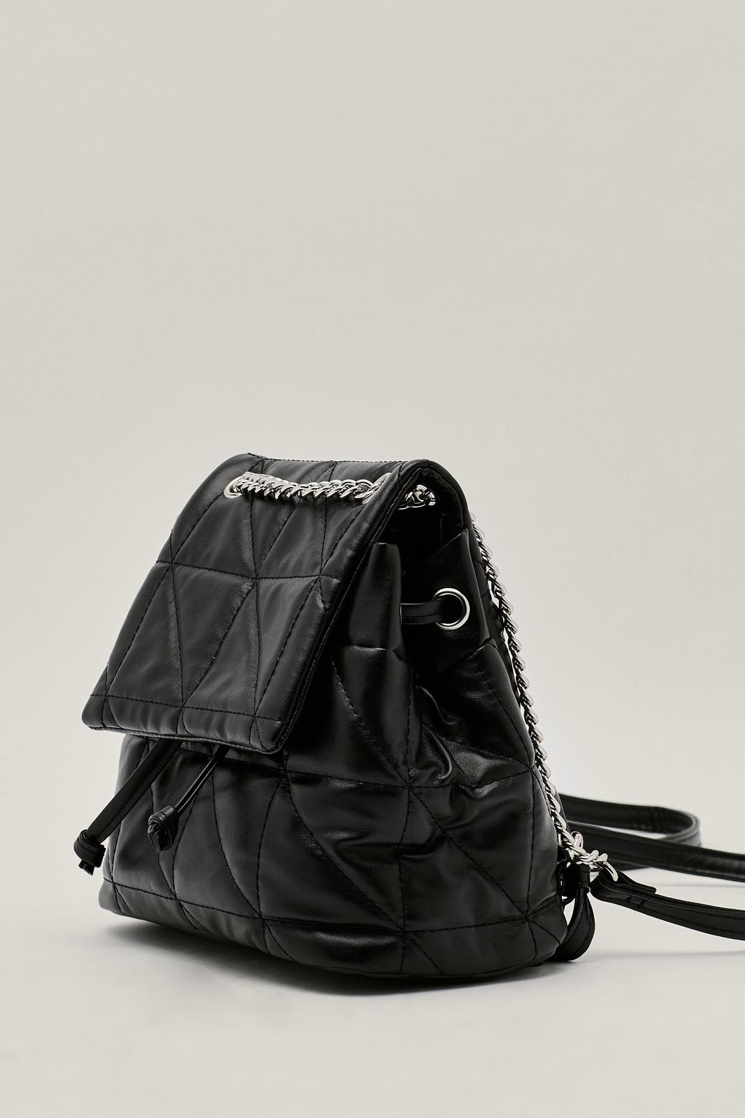 105 Faux Leather Padded Curb Chain Backpack image number 2