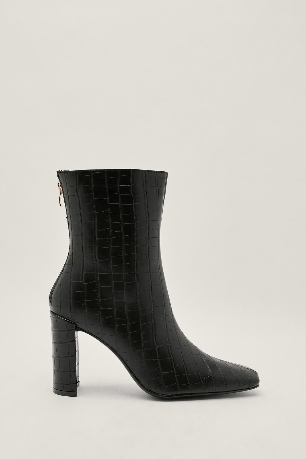 Faux Leather Croc Square Toe Ankle Boots image number 1