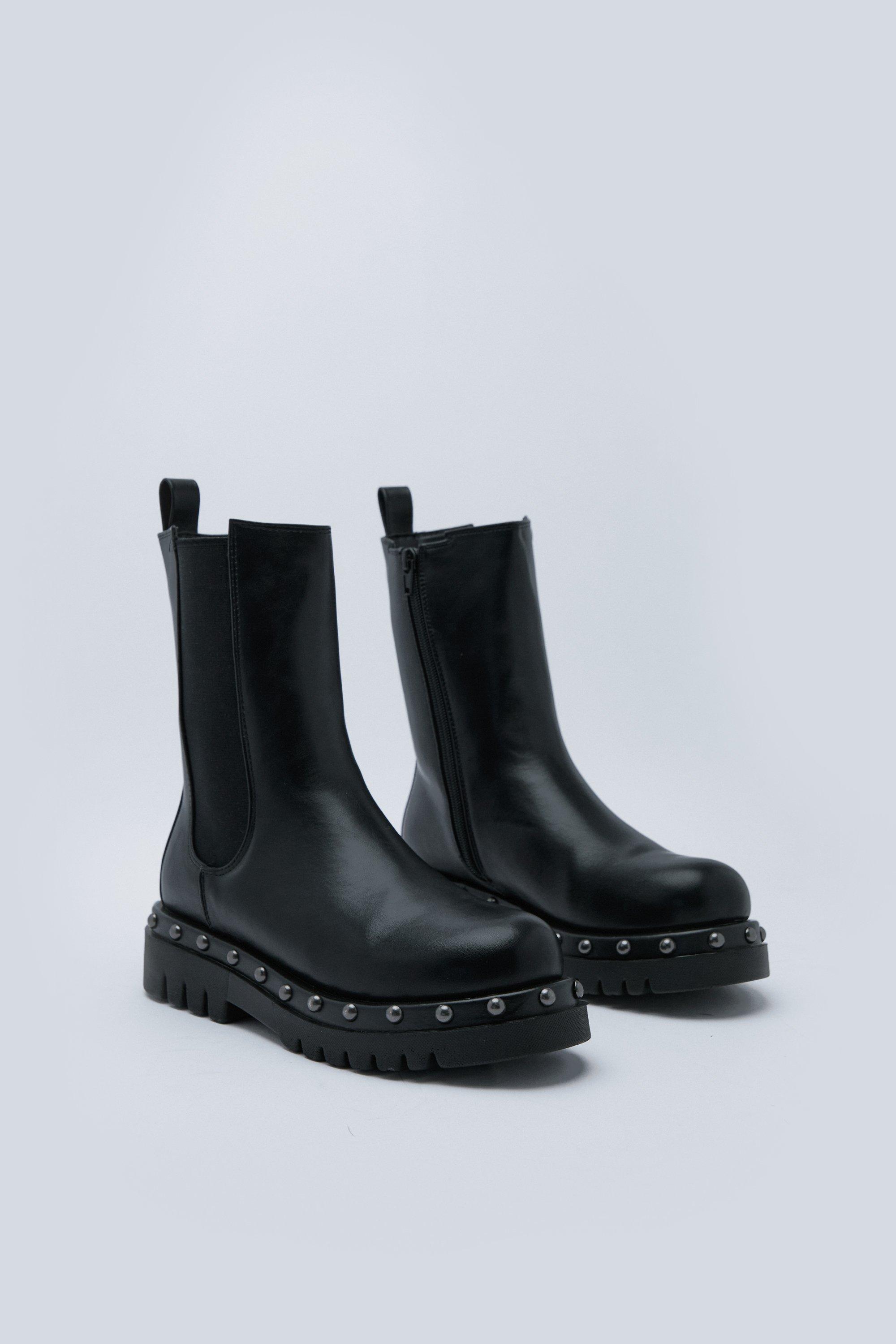 Black leather studded chelsea boots shop
