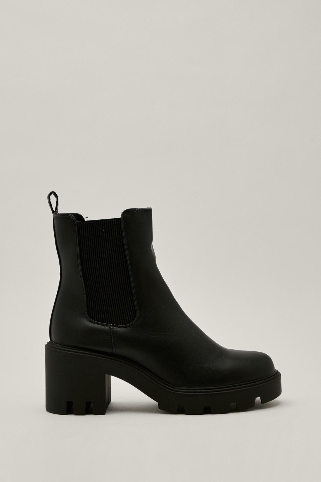 Black Faux Leather Cleated Heeled Chelsea Boots image number 1